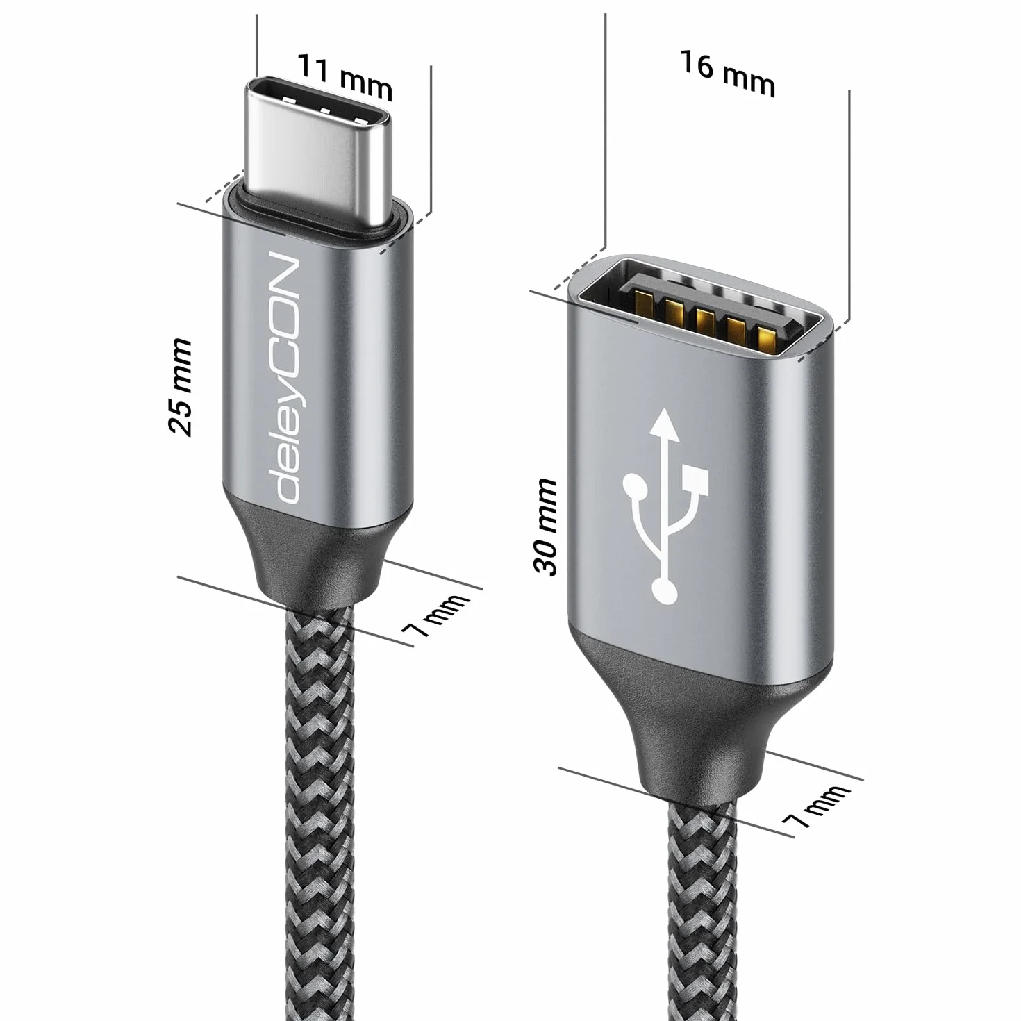 deleyCON Adattatore USB C a USB 2.0 OTG Tipo-C Connettore a Presa A - Cavo per iPhone 17/16/15, Galaxy S26/S25/S24, A56, A17, A16 Tablet, MacBook, iMac, iPad, Notebook ecc.