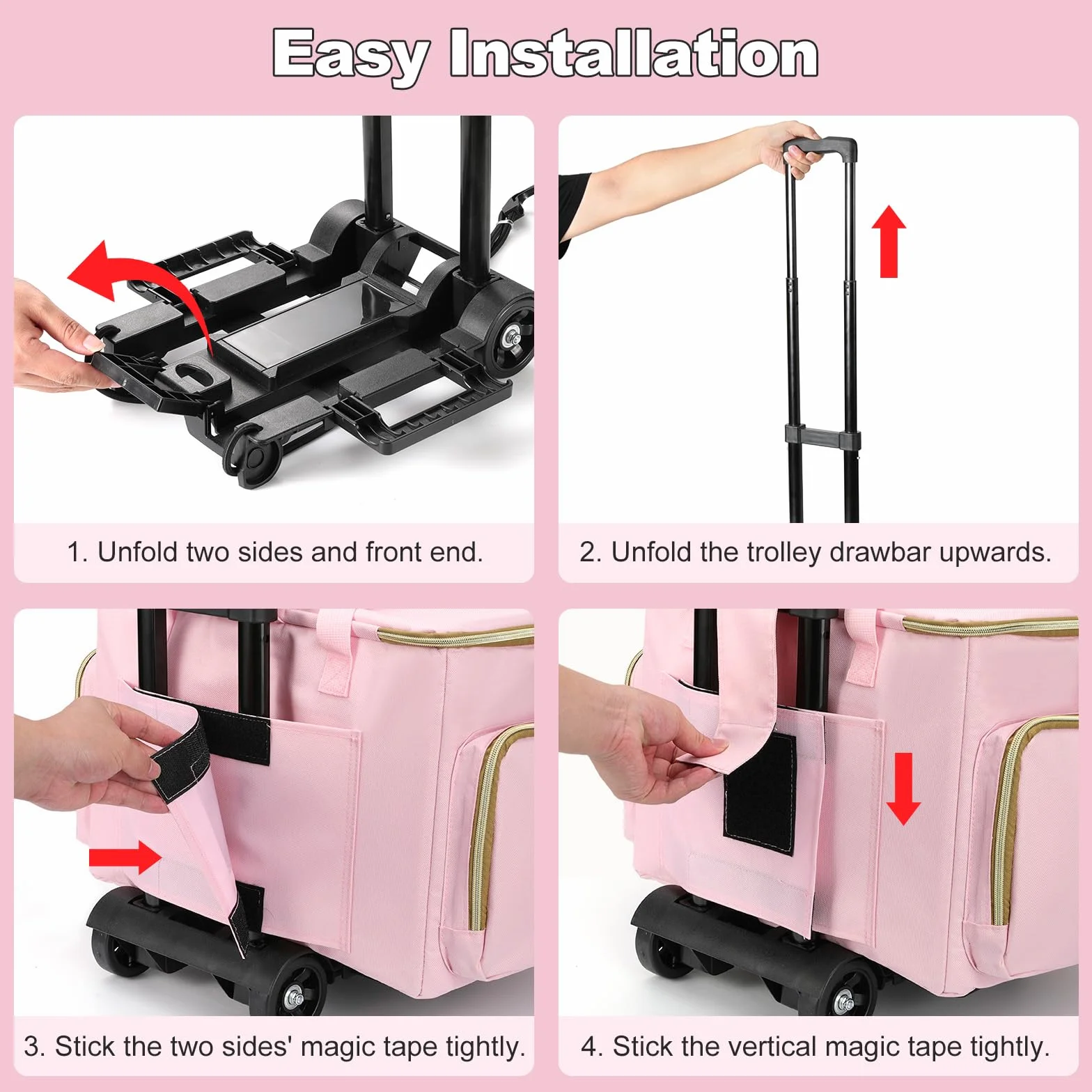 Housolution Borsa Insegnante con Ruotata, Borsa Tote con Trolley Staccabile, Valigetta Lavoro con Ruote per Laptop, Carrello Portadocument Organizer a Fisarmonica, Adatta per Laptop da con 15,6", Rosa