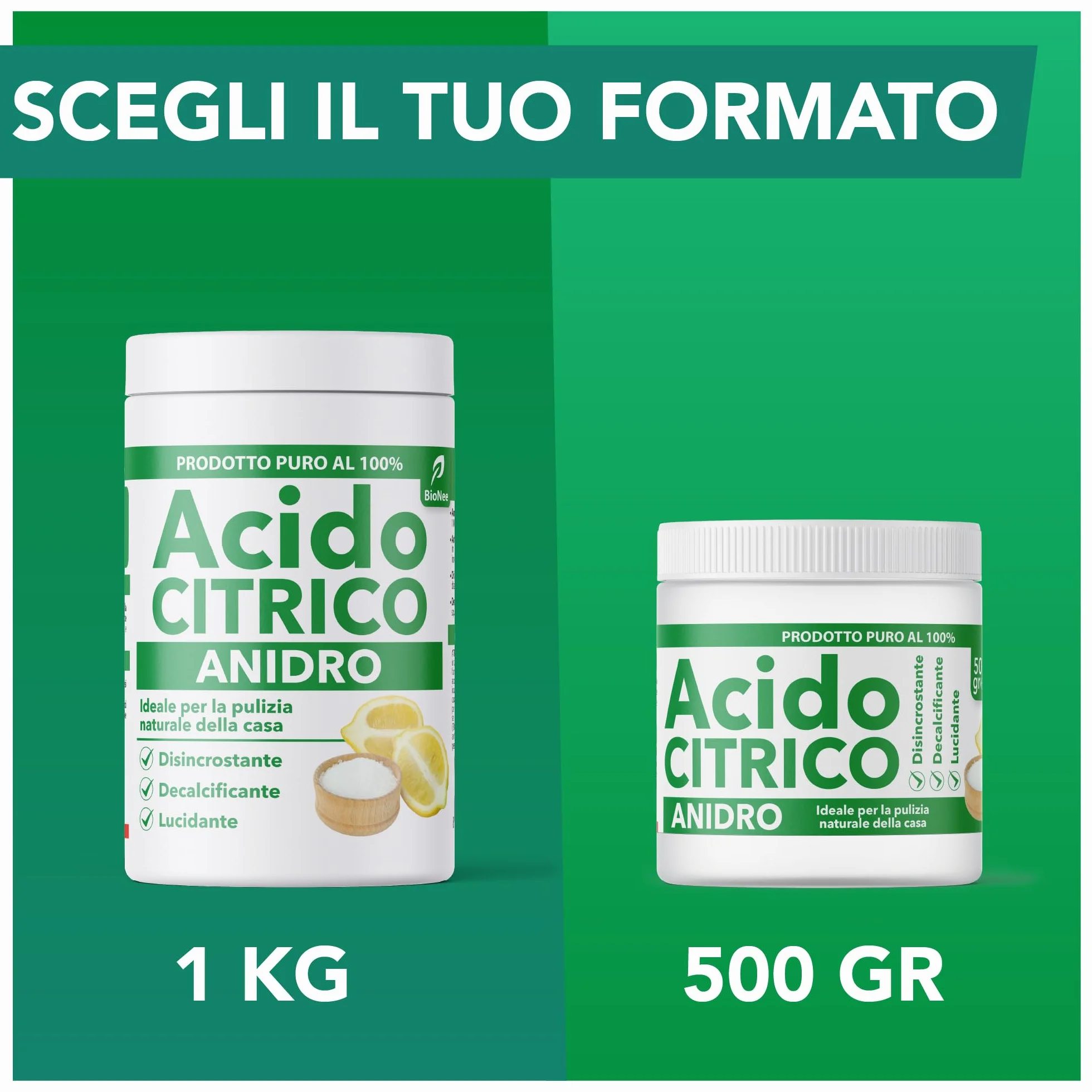 Acido Citrico Anidro Puro 1kg Polvere Anticalcare Ammorbiente Disincrostante Detergente Multiuso
