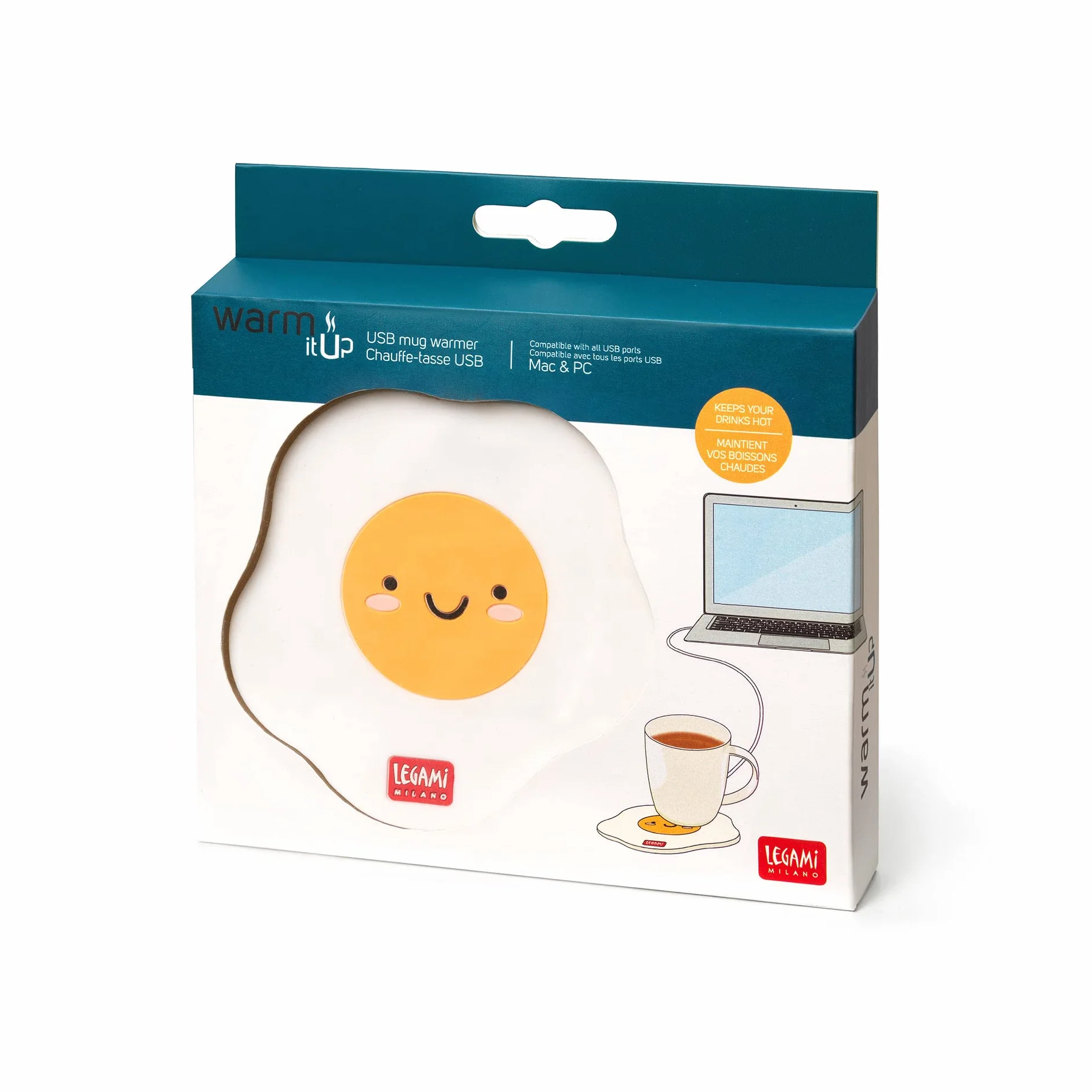 Legami - Scalda tazza, Warm it up, Tema Egg, Cavo USB, 10 x 10 cm, in vinile, ideale per tazze e bicchieri con fondo piatto