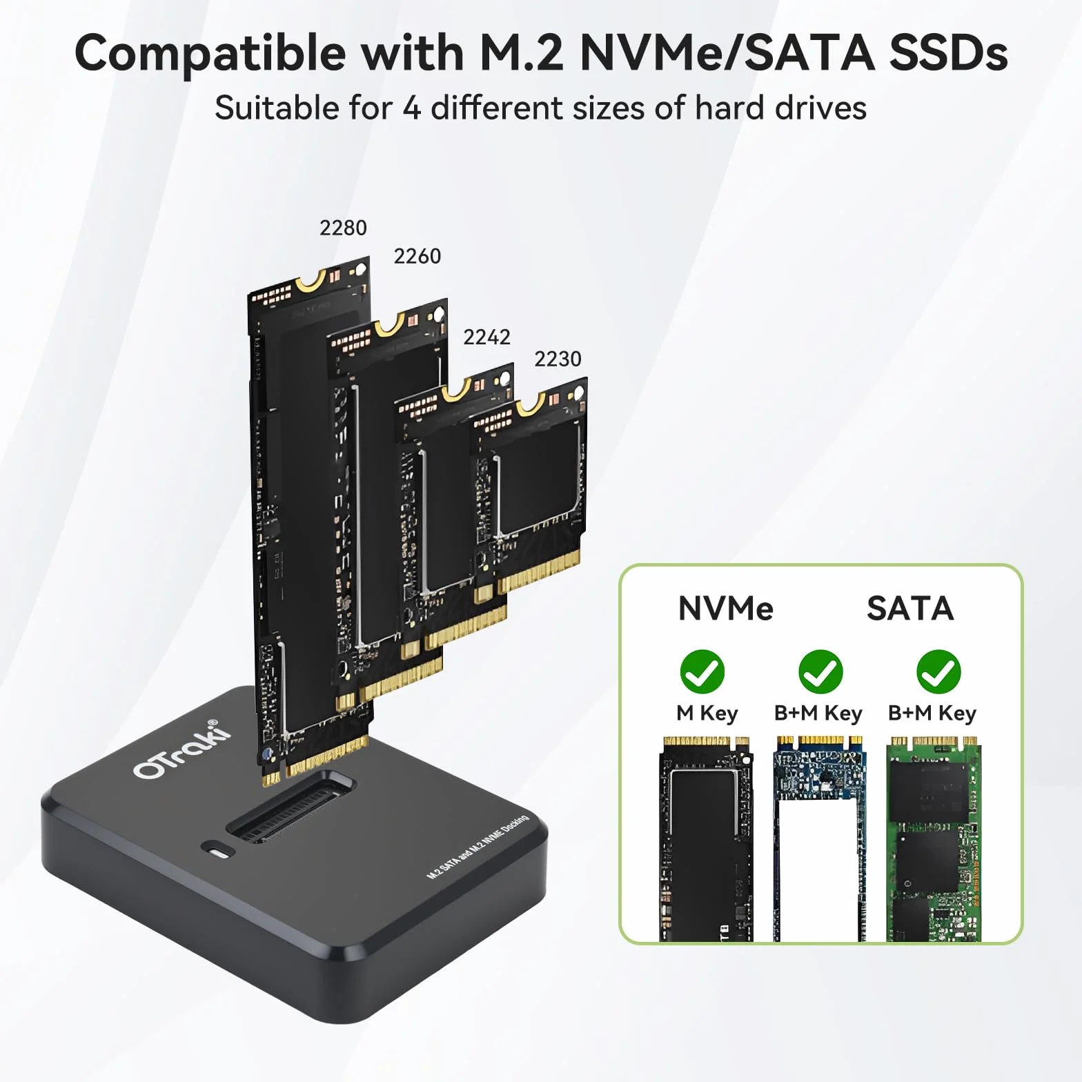 OTraki Docking Station M.2 NVMe SATA 10Gbps USB 3.1 Gen 2 Adapter M-Key B+M Key Dual Protocol 2230 2242 2260 2280