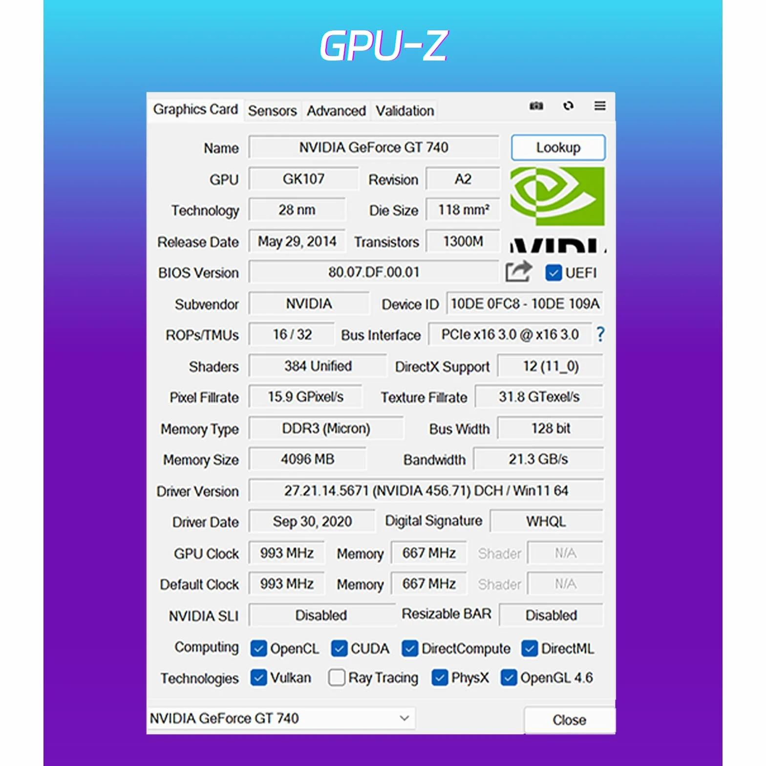 SOYO Geforce GT740 - Scheda grafica a basso profilo, scheda video DDR3 da 4 GB a 128 bit con HDMI, VGA, DVI, PCI Express x16 3.0, ventola singola per computer GPU