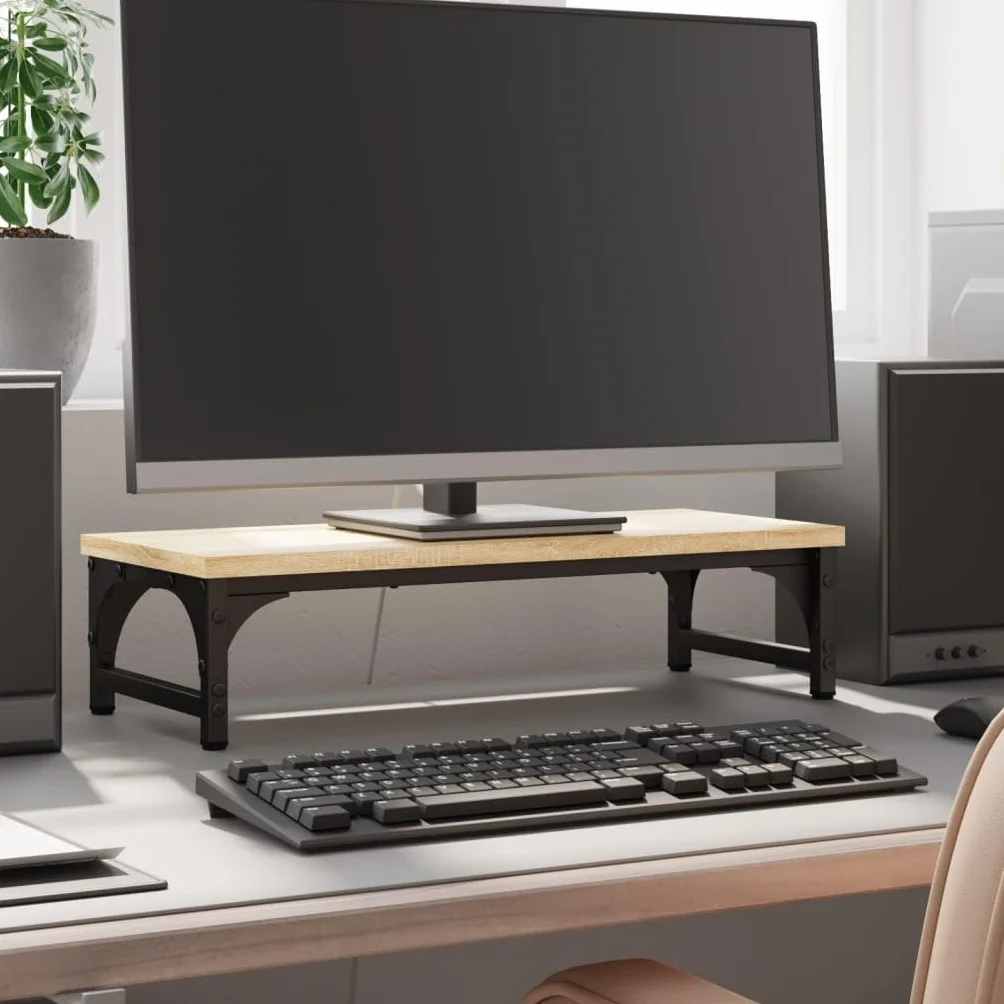 Supporto per monitor in rovere Sonoma, 55 x 23 x 14 cm, rialzo per monitor in legno, supporto ergonomico per monitor con gambe regolabili, per ufficio e scrivania