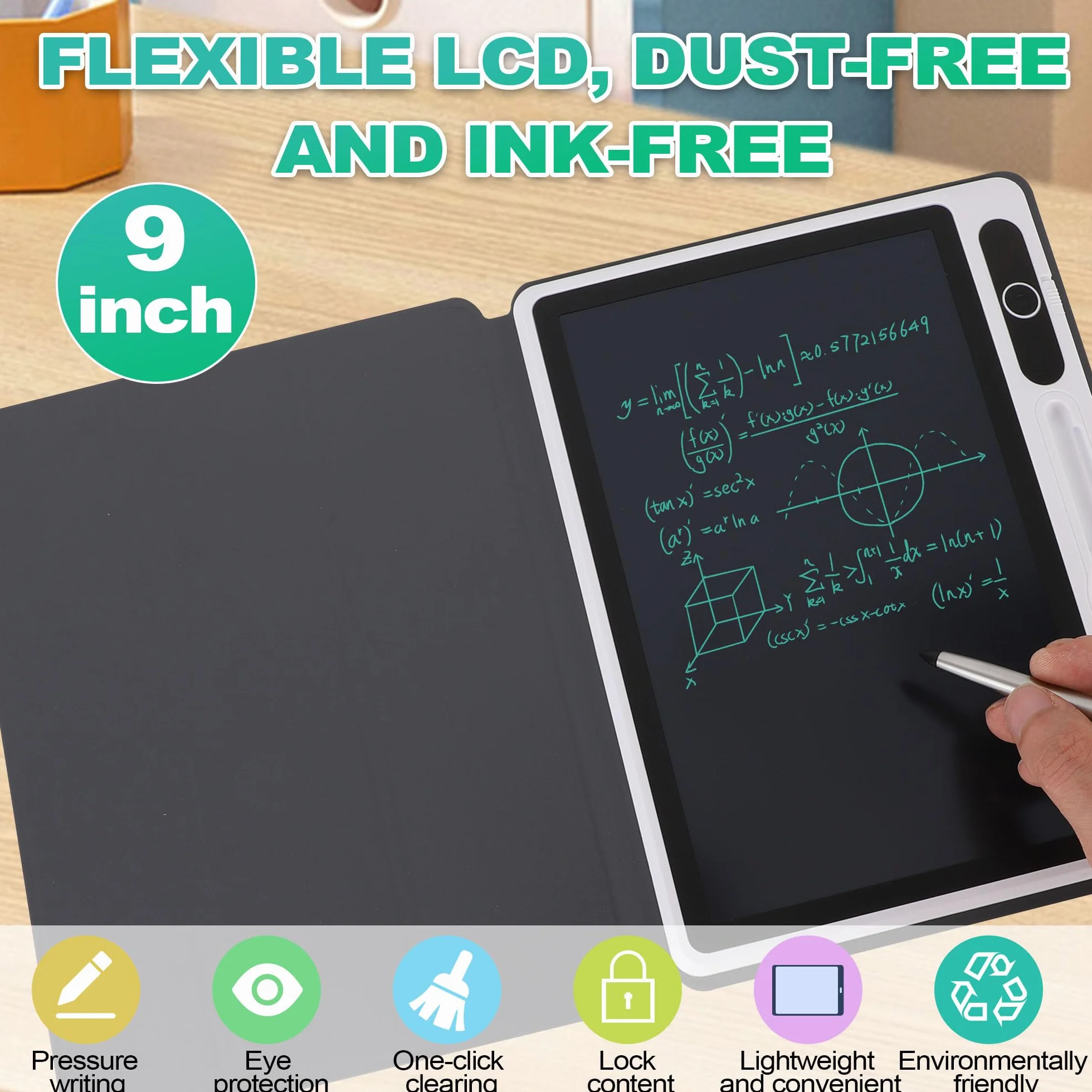Blocco Note Elettronico LCD 9 Pollici, Tablet da Disegno Digitale con Custodia USB Nero