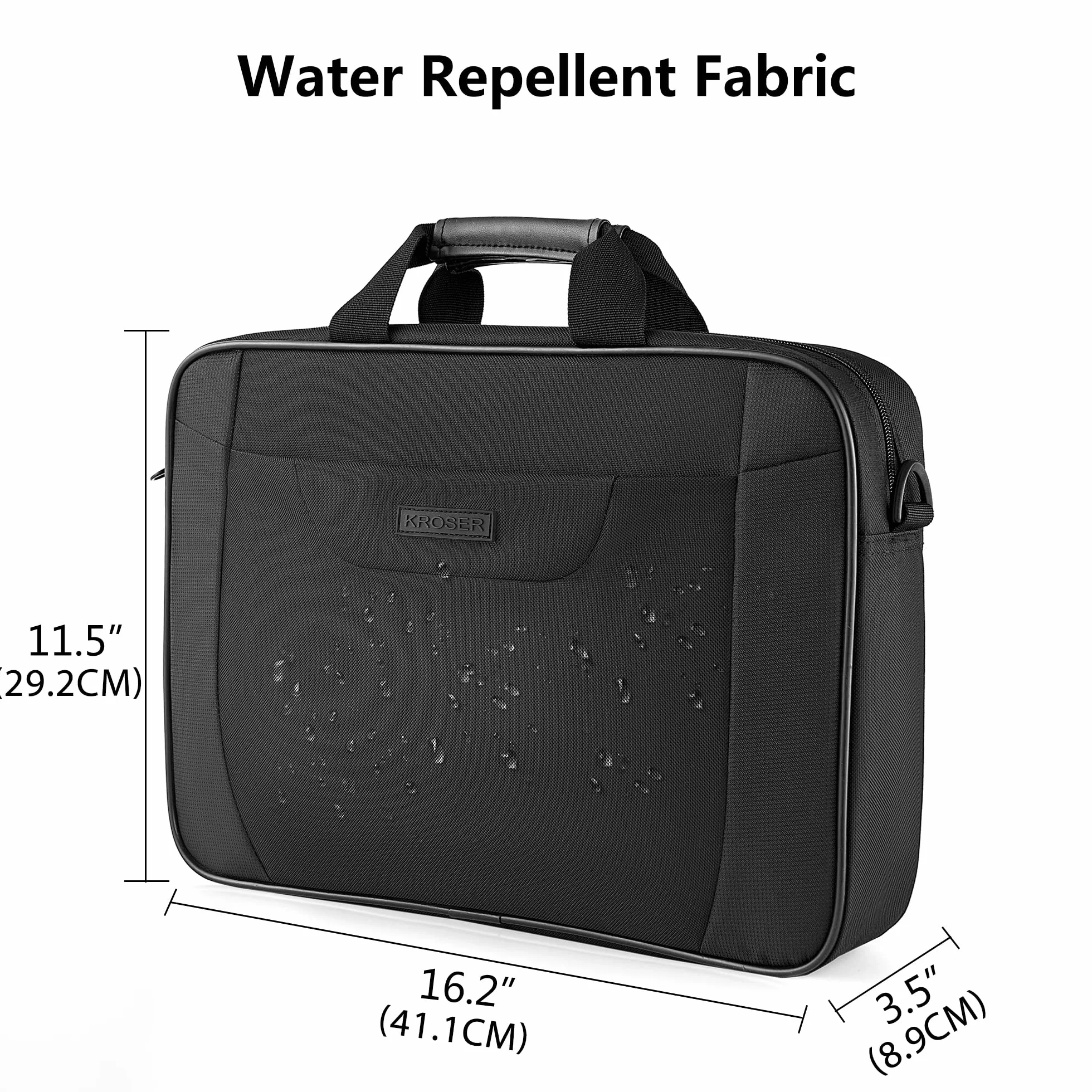 KROSER Borsa del Portatile 15,6 Pollici Ventiquattrore Borsa a Tracolla per Laptop Idrorepellente Borsa da Ufficio Urbana Leggera Borsa per il Trasporto di Affari per Uomo/Donna-Nero