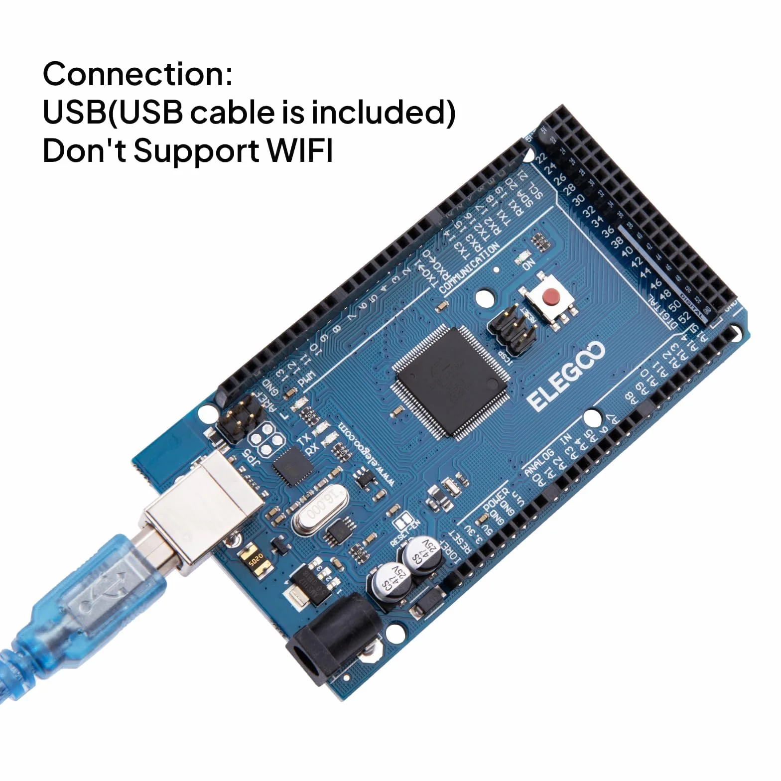 ELEGOO Mega 2560 R3 Scheda di Microcontrollore Compatibile con Arduino IDE con Microcontroller Basata con USB Cavo Blu Versione Mega Kit