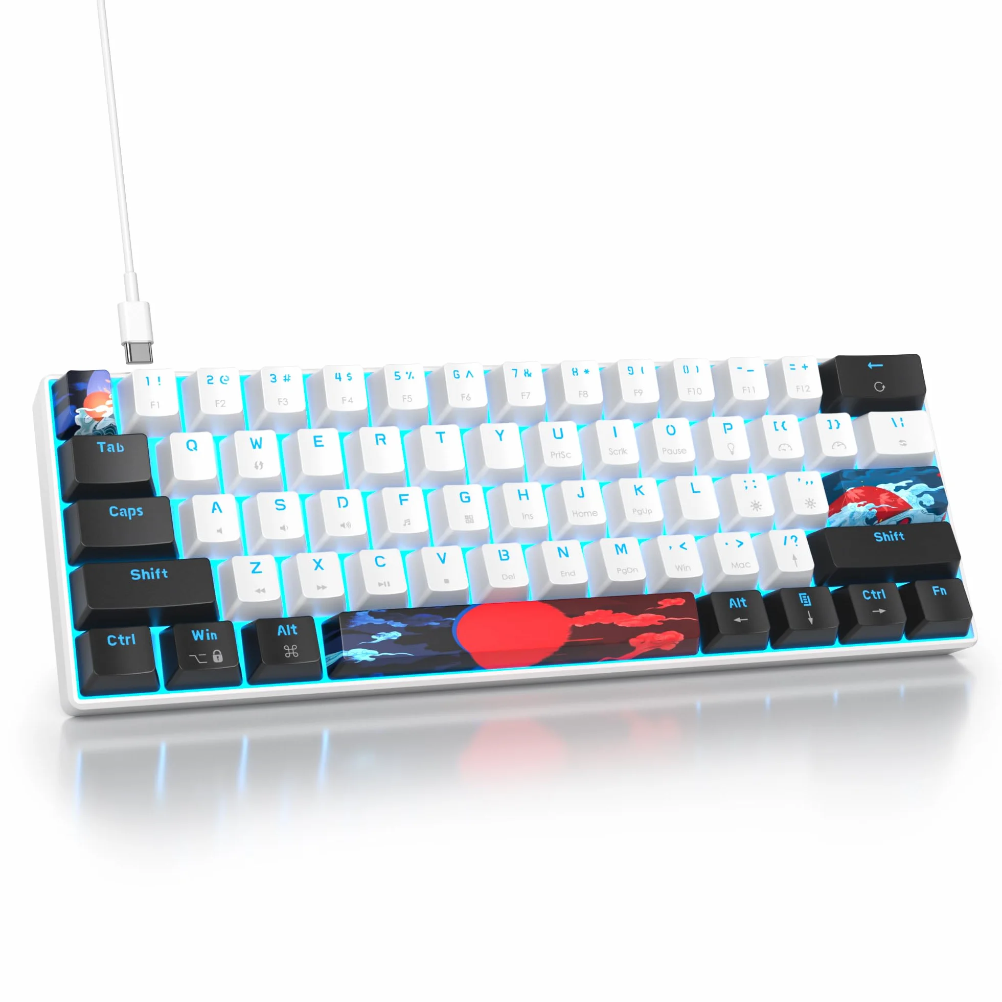 Fogruaden Tastiera meccanica da gioco al 60%, 61 tasti, retroilluminazione singola, compatta al 60%, tastiera cablata per PC Win/Mac, facile da trasportare in viaggio (61Dan-RedSwitch-bianco)