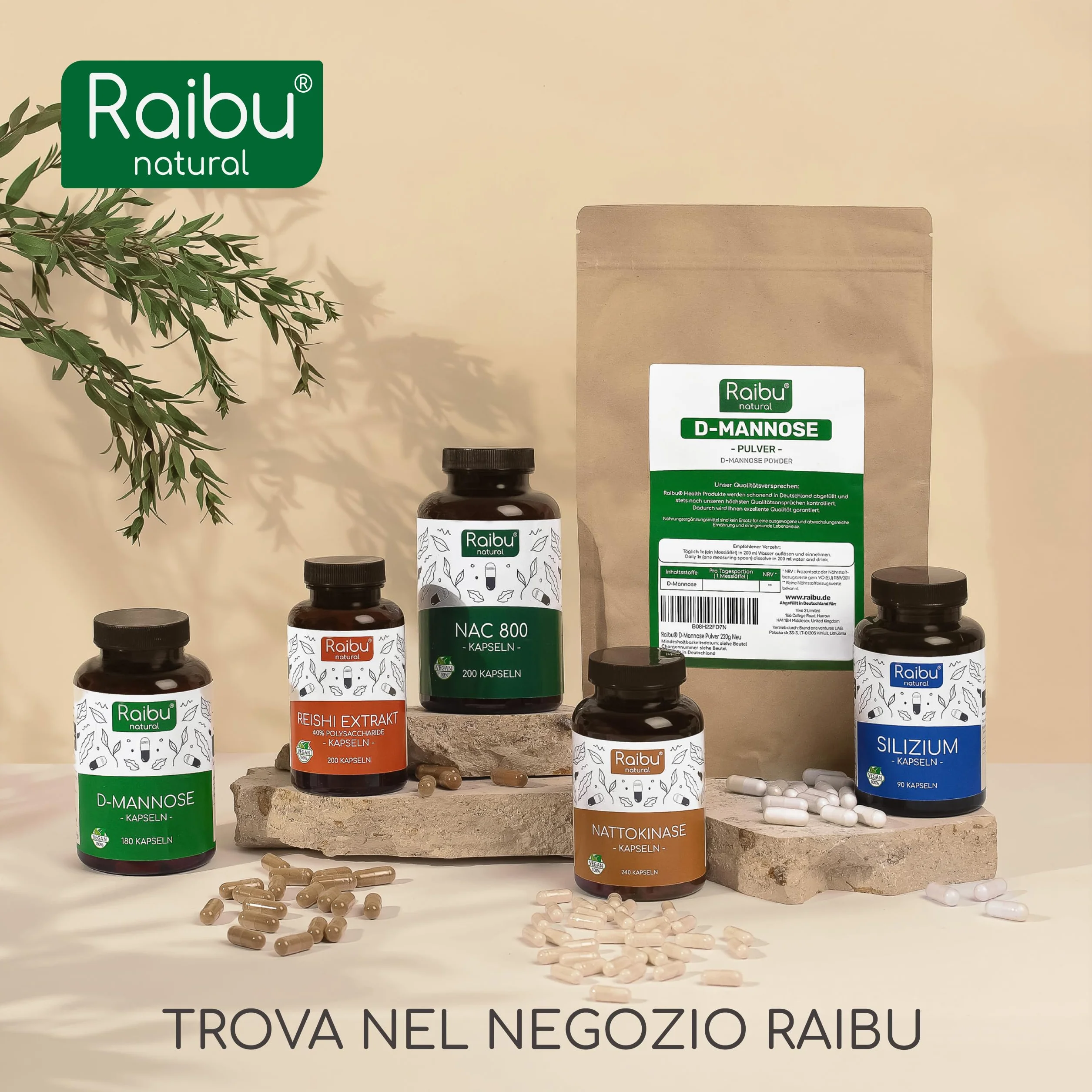 Raibu D-Mannosio Polvere 250g Naturale Vegan Cucchiaio Dosatore