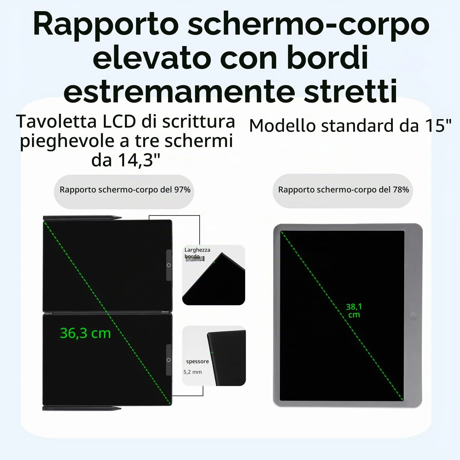 Lavagna da disegno LCD 14,3 pollici tripla pieghevole digitale con linee monocromatiche 0,5 mm per adulti ufficio