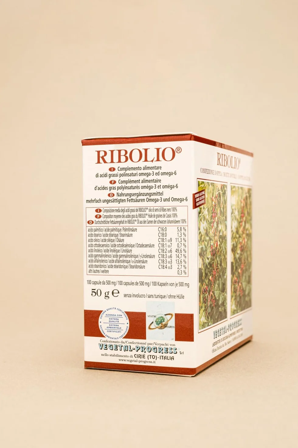 VEGETAL-PROGRESS RIBOLIO 100 Capsule Integratore Alimentare Olio di Semi di Ribes Nero Omega-3 Omega-6