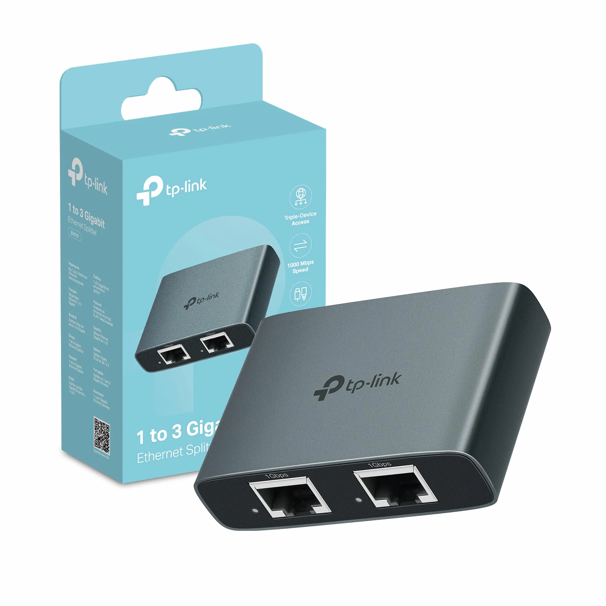TP-Link EH310 Sdoppiatore Ethernet Gigabit, Velocità Gigabit 1000 Mbps da 1 a 3, Compatibile con Cavi Ethernet di Cat 8/7/6/5e/5, Involucro in Leghe di Alluminio, Plug&Play