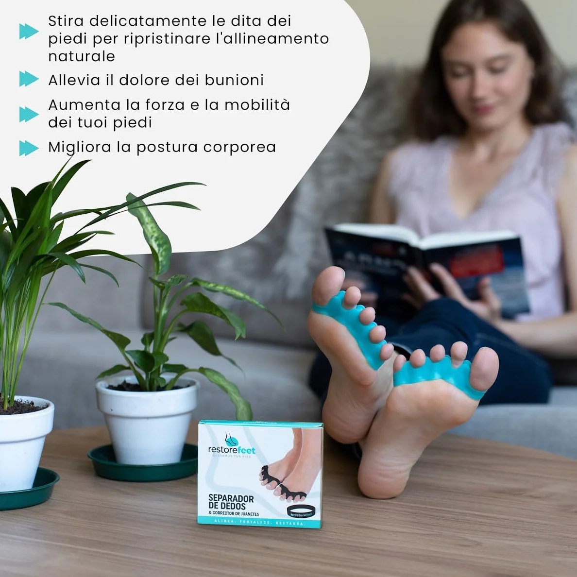 RestoreFeet Separatore Dita Piedi Anti Alluce Valgo 2 Paia Nero Azzurro Silicone 0% BPA Uomo Donna