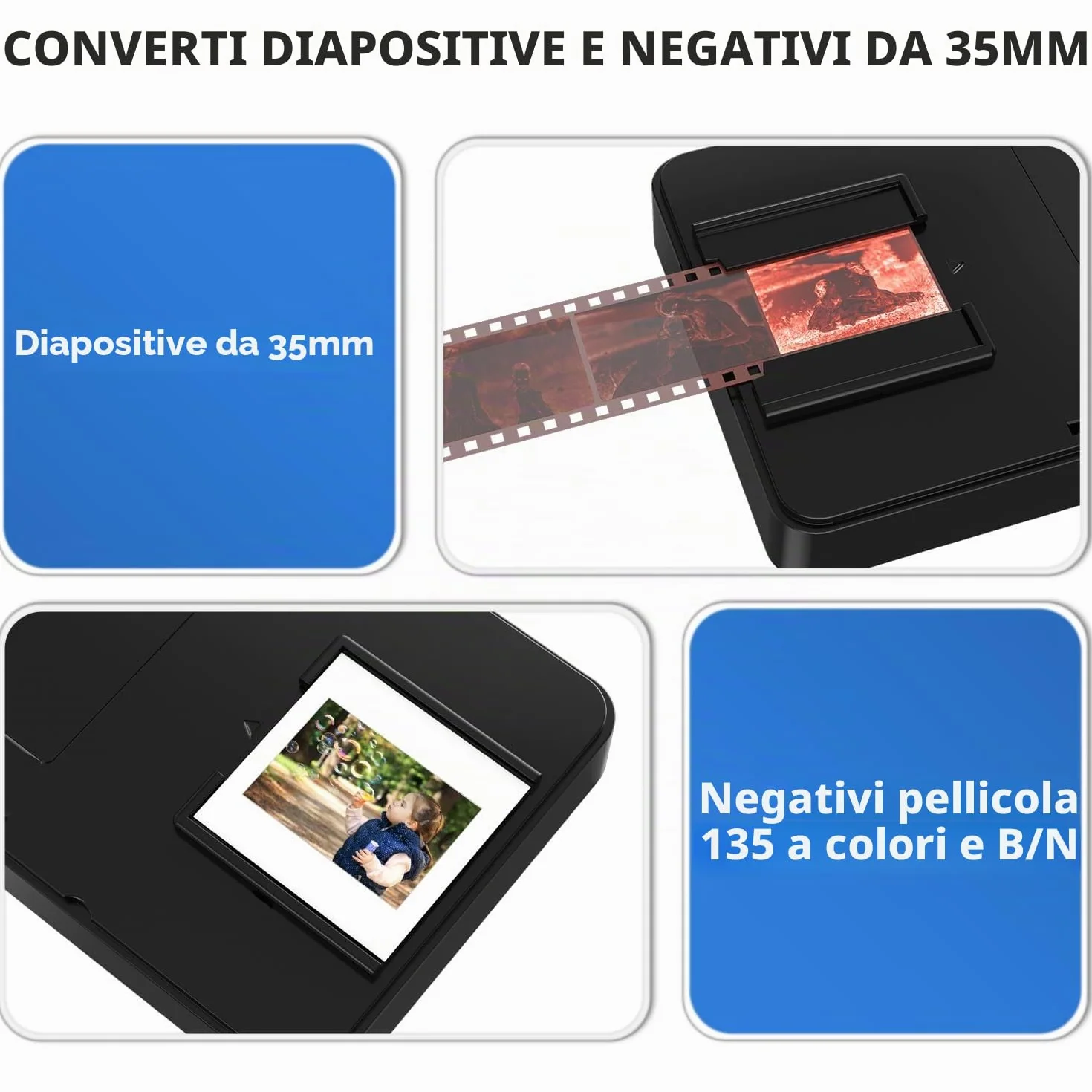 Scanner per Pellicole 35 mm Portatile per Diapositive e Negativi Digitalizzare