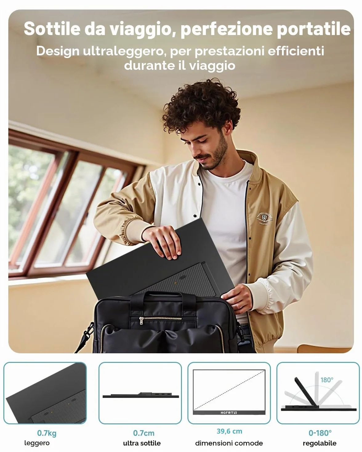 Monitor portatile 15,6 Pollici FHD, Schermo Portatile 1920 x 1080 FHD, 60Hz, Antiriflesso IPS, USB-C, mini HDMI, Altoparlante, Supporto Pieghevole, VESA, per PC, Laptop, Mobile