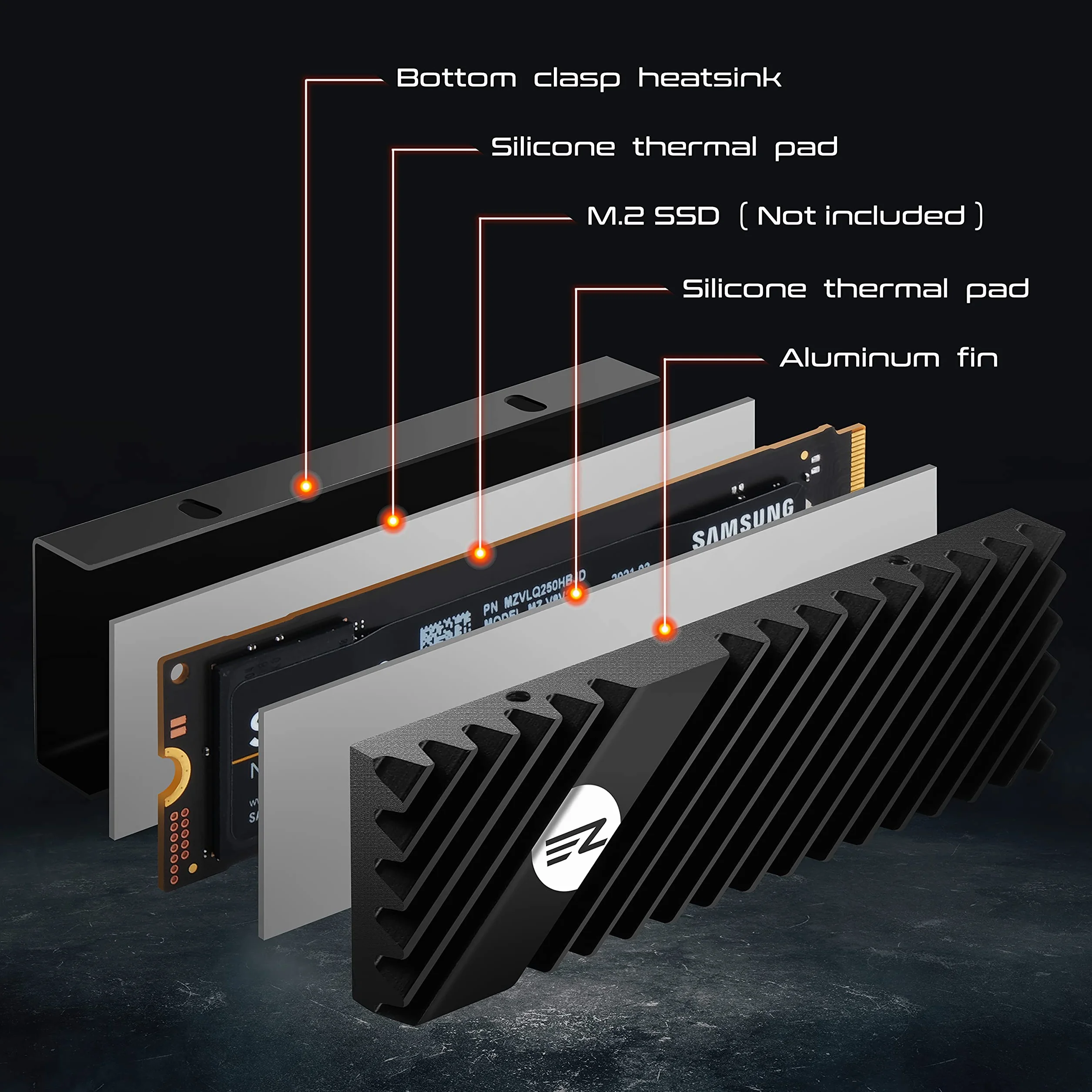 EZDIY-FAB M.2 2280 Dissipatore di Calore SSD,Dissipatore di Calore Bifacciale,Raffreddatore SSD ad Alte Prestazioni per PC/PS5 per PCIE NVME M.2 SSD o SATA M.2 SSD-Nero