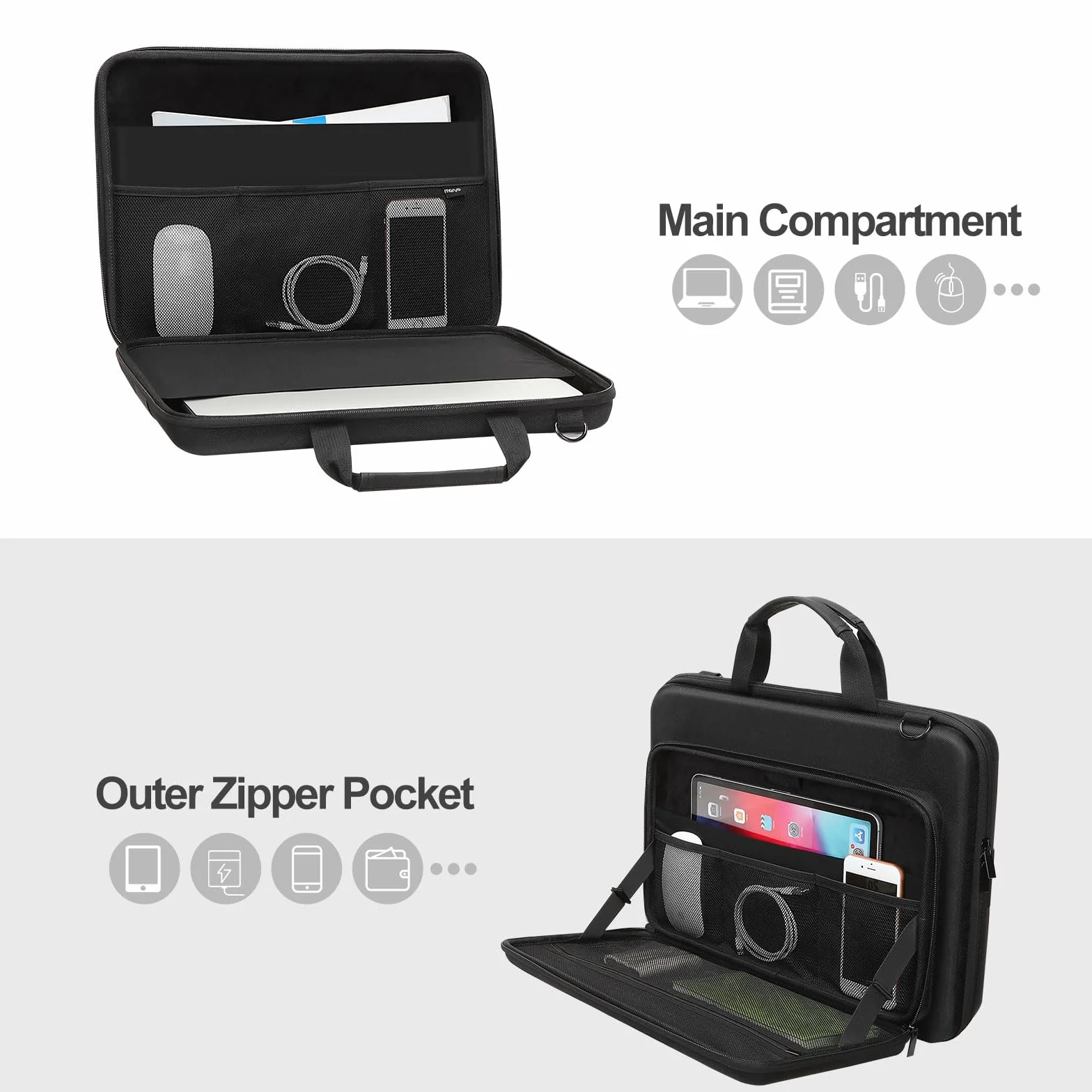 MOSISO 17 Pollici Custodia Rigida Laptop, 17,3 Pollici Borsa Computer Uomo Donna Compatibile con Macbook, HP, Dell, Lenovo, Asus, Notebook, Borsa PC Con Tasca Frontale e Tracolla, Nero