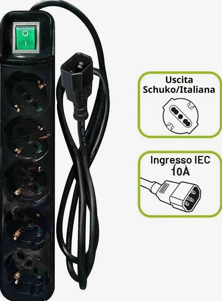Tecnoware UPS ERA PLUS 2000 - Gruppo di Continuità - Doppia Batteria Per Autonomia fino a 40 Min/PC o 120 Min/Modem - Potenza 2000 VA + Multipresa-Ciabatta Protezione Sicurezza - Spina Ingresso IEC