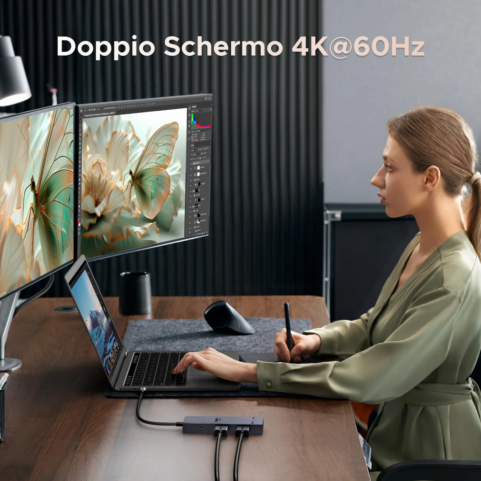UGREEN Revodok Pro 207 10Gbps Hub USB C Doppio HDMI 4K 60Hz PD 100W Adattatore Type C 3.2 Docking Station 7 In 1 Dock Compatibile con Surface 10 XPS 15 13
