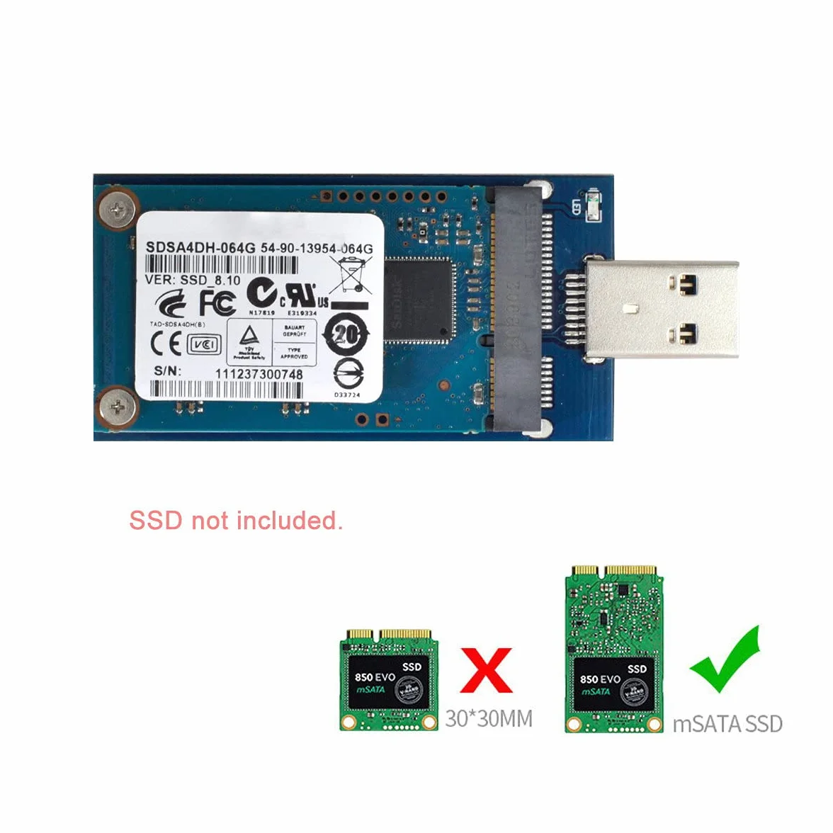 Cablecc, scheda adattatore esterna da mini PCI-E mSATA a USB 3.0 SSD PCBA con alloggiamento