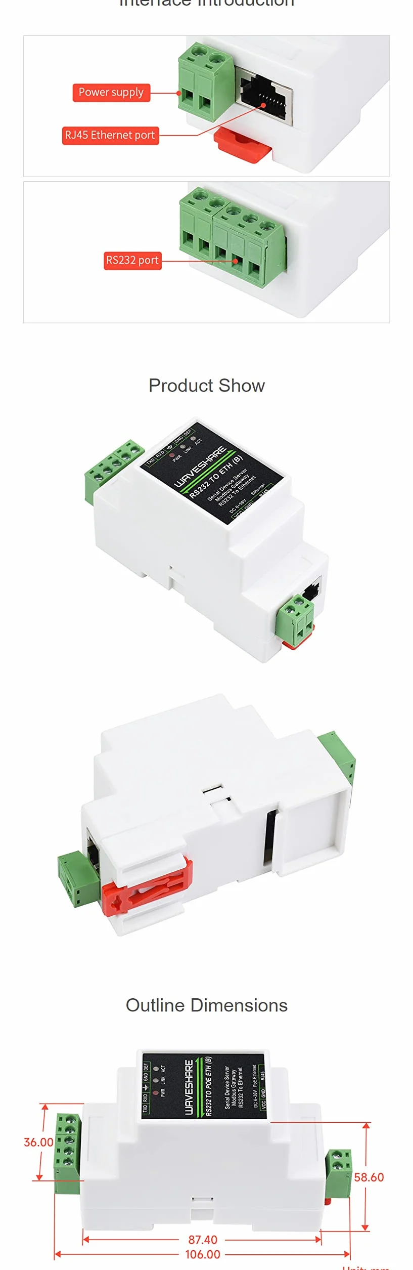 Convertitore RS232 Ethernet TCP/IP Server Seriale Industriale Gateway Modbus MQTT RS232 JSON Scheda Madre Micro-ATX