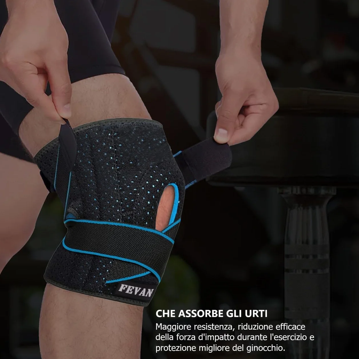 FEVAN Tutore Ginocchio Regolabile Ortopedica con Silicone Nero/Blu