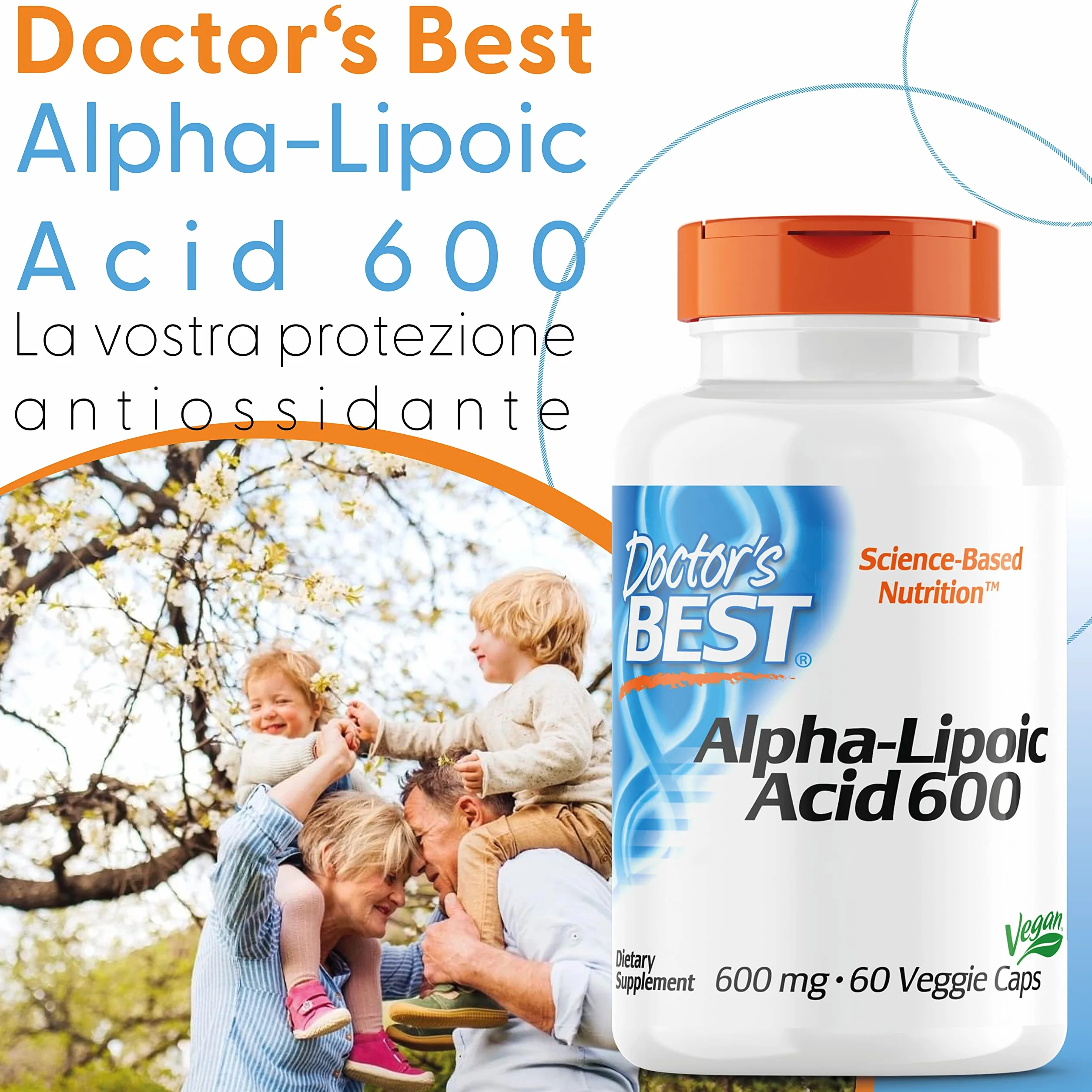 Doctor's Best Alpha-Lipoic Acid 600mg Depot 60 Capsule vegan non OGM Senza Glutine