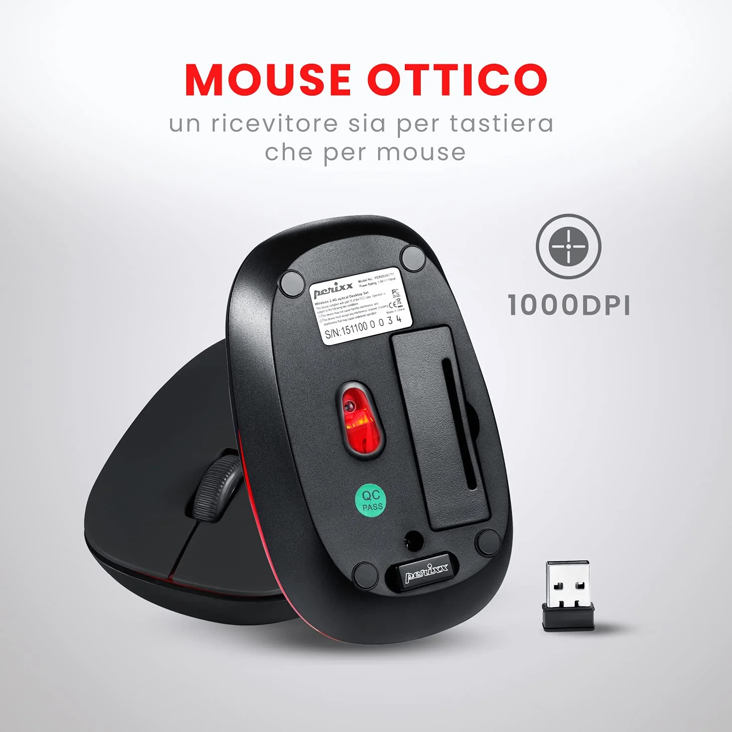 Perixx PERIDUO-712 Set Tastiera e Mouse piccoli Wireless 2.4G per Windows, Tasti silenziosi, Mini Design, Italiano QWERTY, Nero