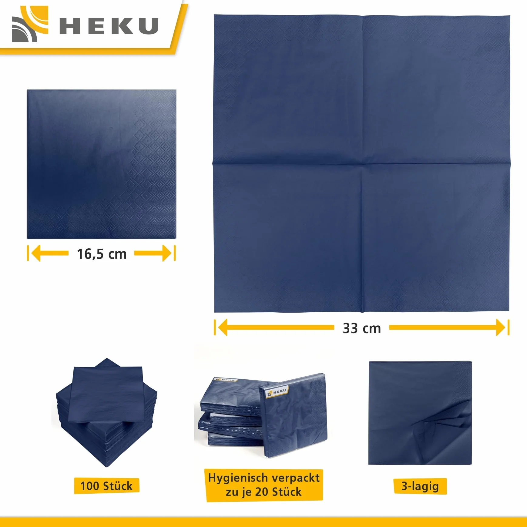 HEKU 100 tovaglioli in tinta unita 3 strati 33 x 33 cm blu scuro