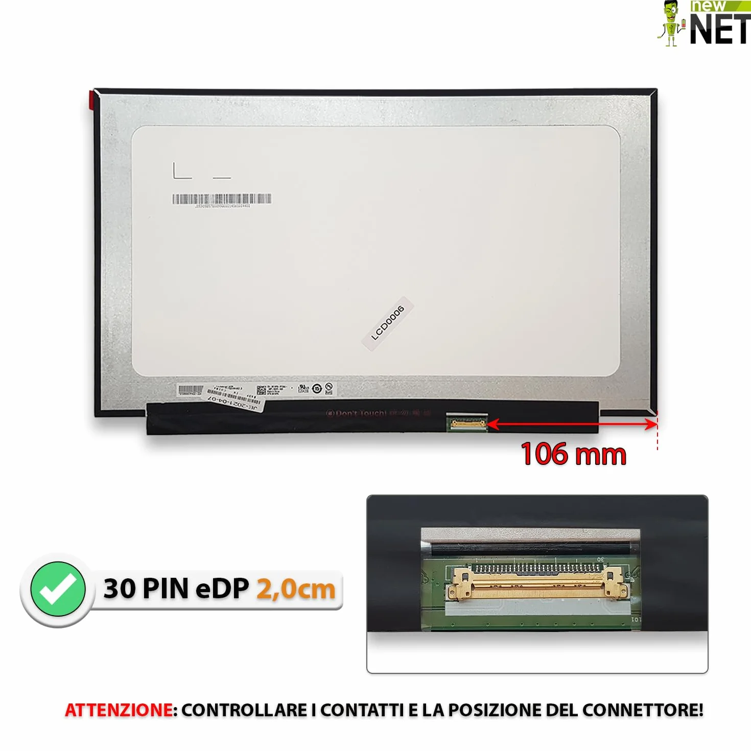new net - Pannello Schermo Display LCD IPS Compatibile con Notebook HP 15s-fq1004nl, 15s-fq1007nl, 15s-fq1008nl, 15s-fq1009nl, 15s-fq1011nl [15.6 Pollici - FHD 1920x1080-30 Pin - 60Hz]
