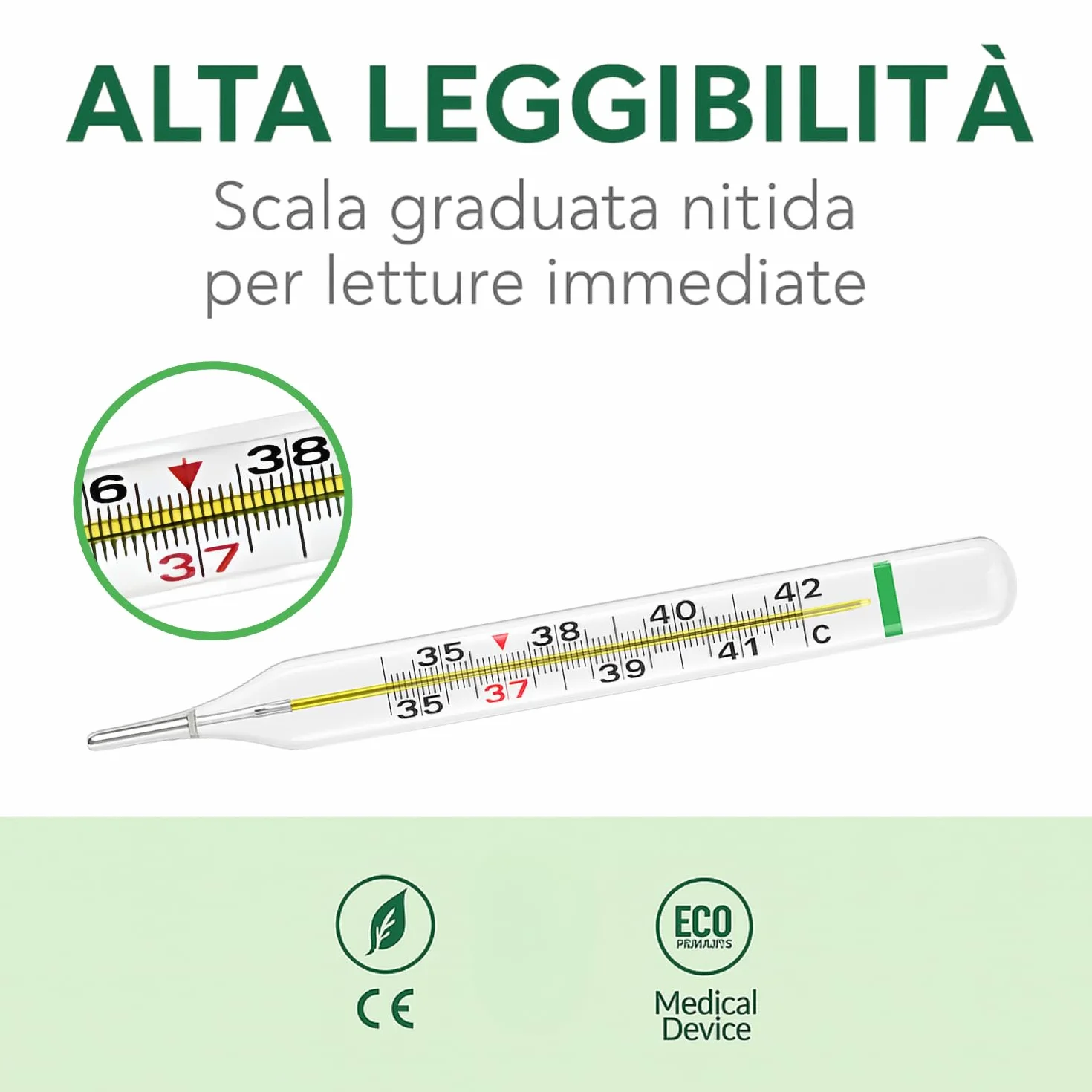 Lamotherm Termometro Ecologico al Gallio per febbre MC-10, Certificato CE, Misuratore Temperatura Corporea Senza Mercurio