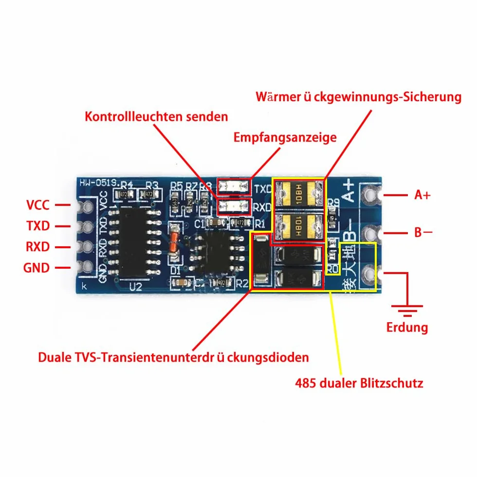GERUI 8 pezzi SinglechipTTL per RS485 485 a Serial Port UART Level Converter Modulo UART per RS485 Convertitore 3.3V 5VRS485 a per il controllo automatico del flusso hardware TTL.
