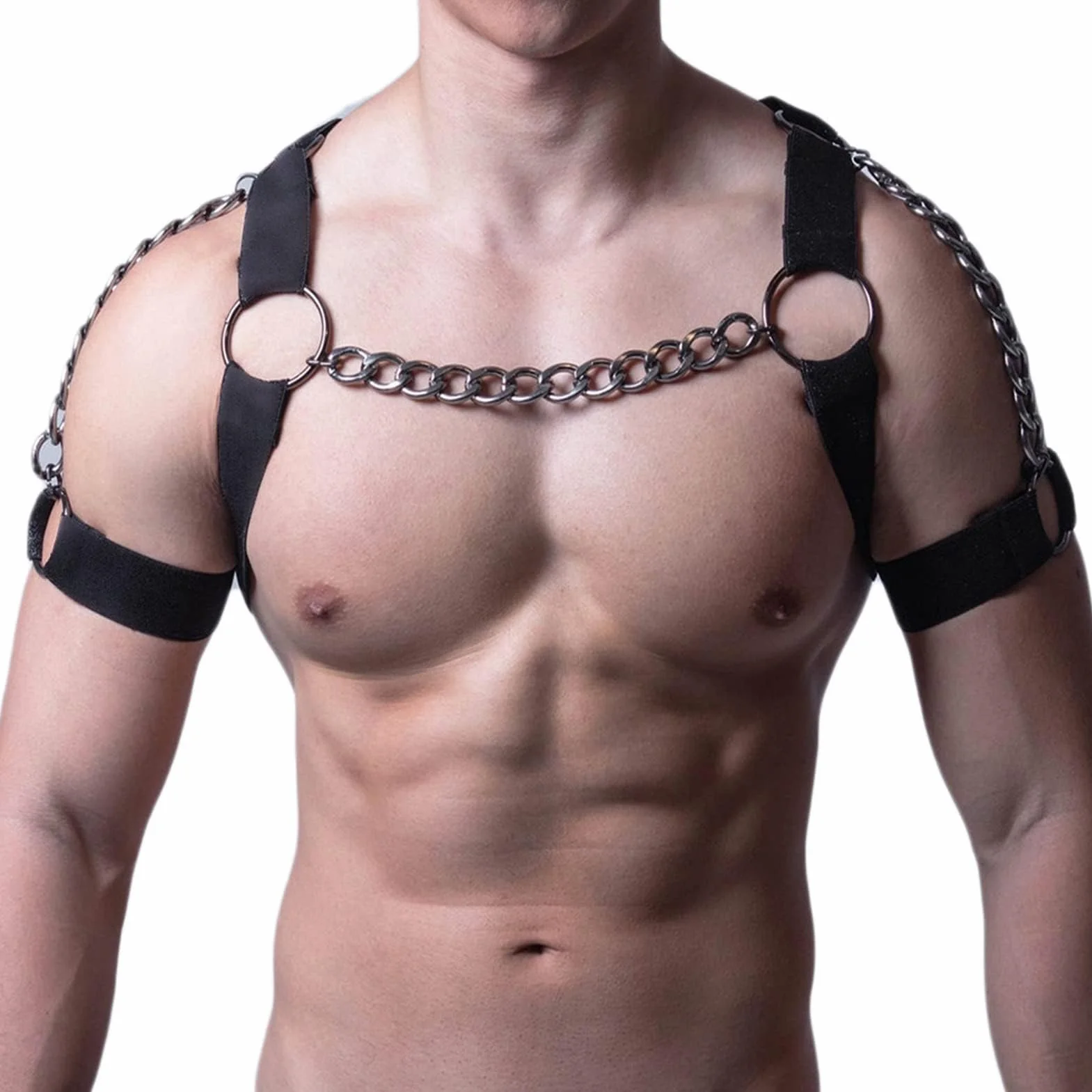 Imbracatura toracica da uomo punk nera con tracolla a gabbia cintura a catena in pelle per cosplay