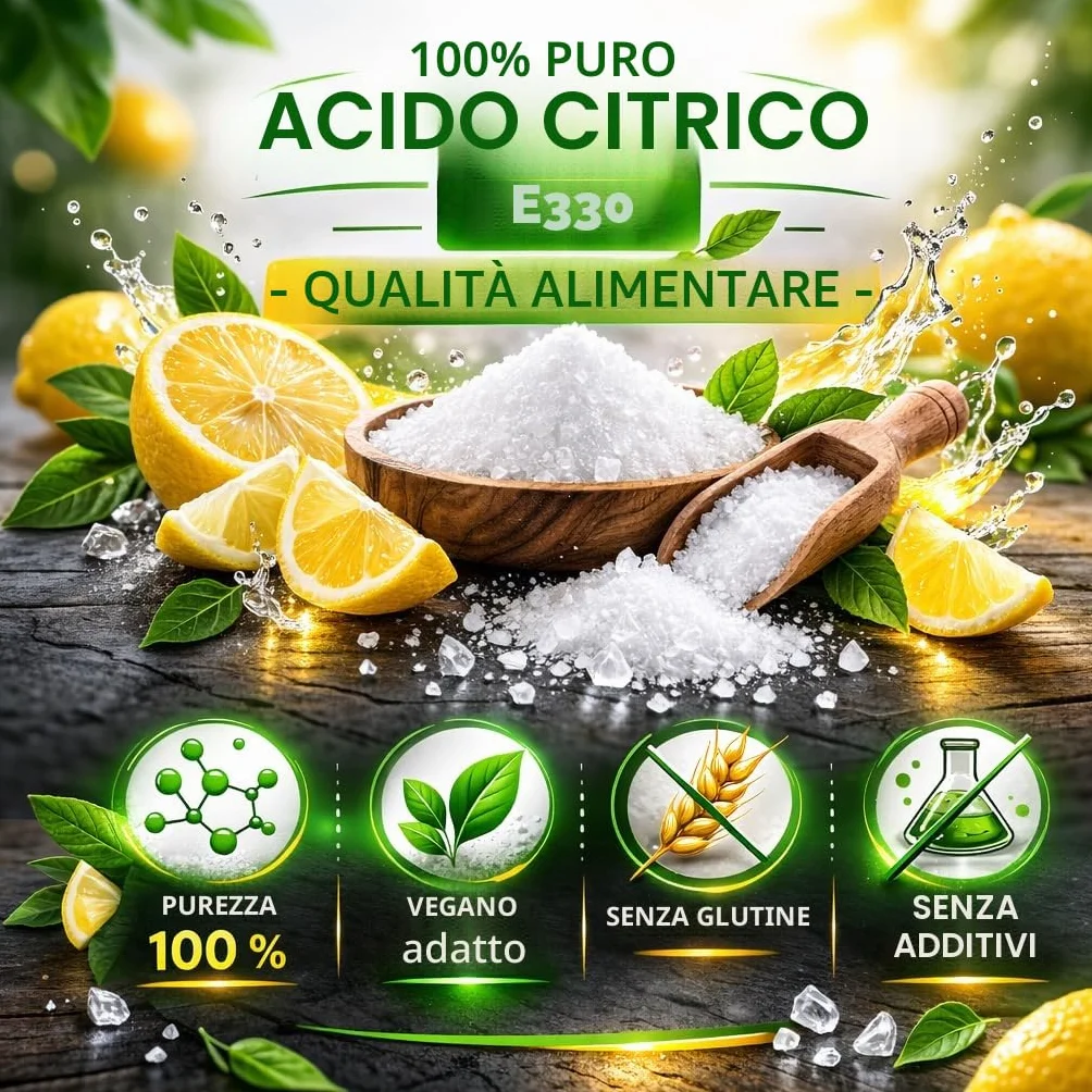 GiDeli Acido Citrico Alimentare Polvere Monoidrato E330 1 kg Cristalli Anticalcare