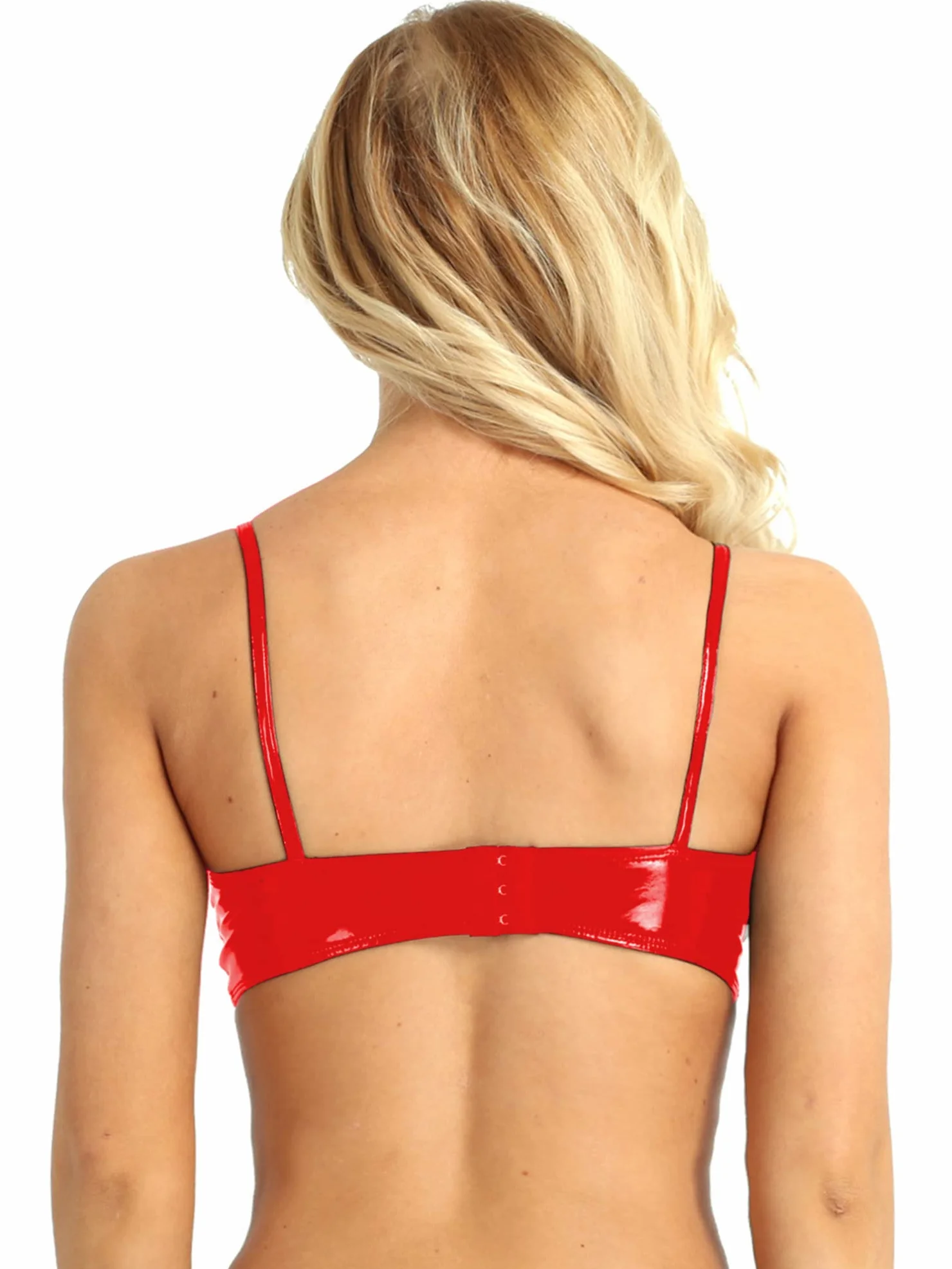 Donna Reggiseno Erotico Effetto Bagnato Pelle Spaghetti Crop Top Lucido
