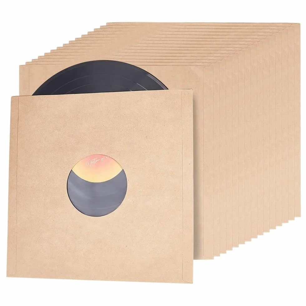 BENECREAT 16 pz Bustine per Dischi in Vinile in Carta Kraft Marrone, Custodie per Album da 31cm con Maniche Interne per Collezioni di Dischi in Vinile, Decorazioni per La Conservazione (110 gsm)