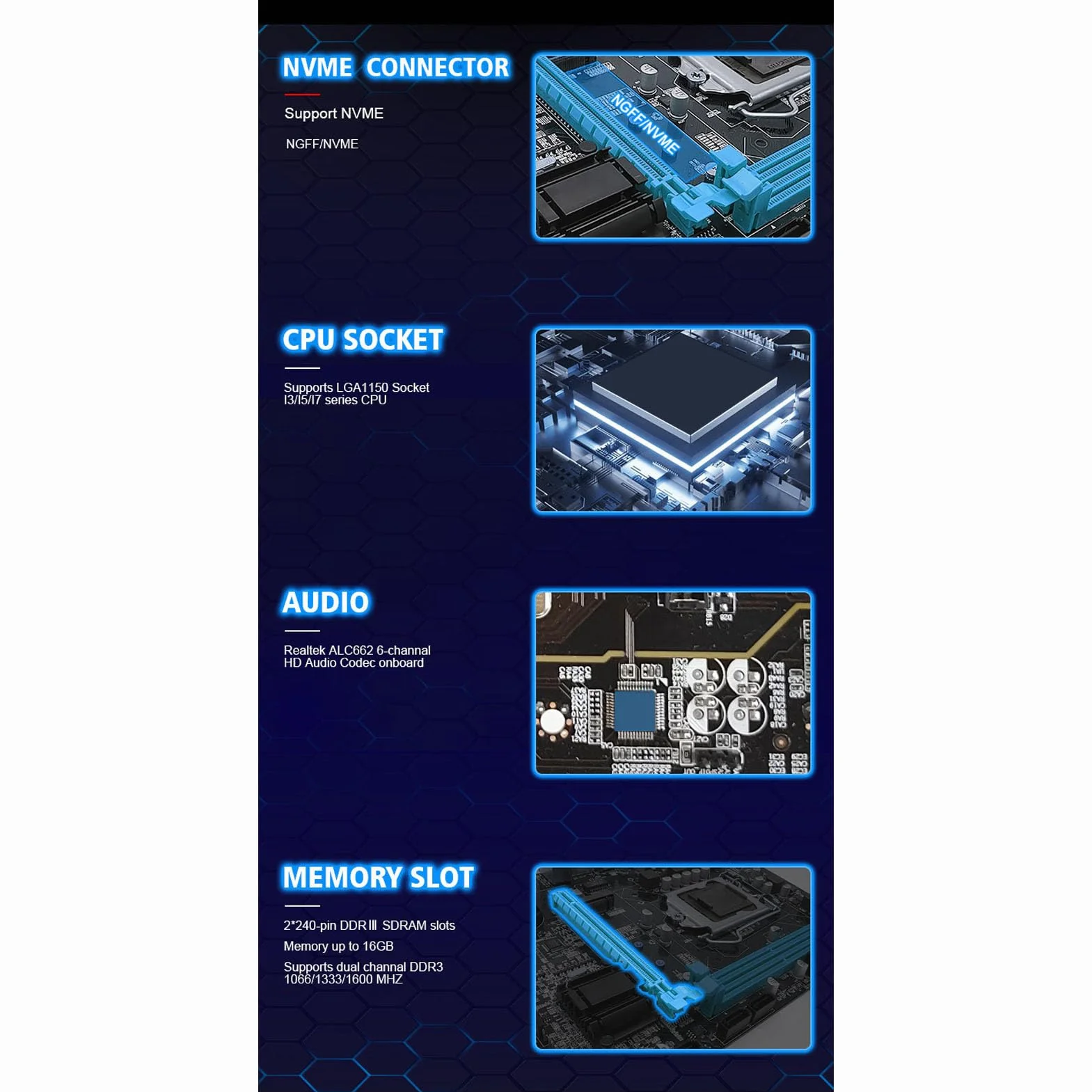 Scheda Madre del Computer, Scheda Madre per Giochi ATX, DDR3 a Doppio Canale, Slot LGA1150, Scheda Madre M.2 NVMe NGFF PCIE, SATA 6Gb/s, VGA, HDMI,LAN, Supporto I3/i5/i7
