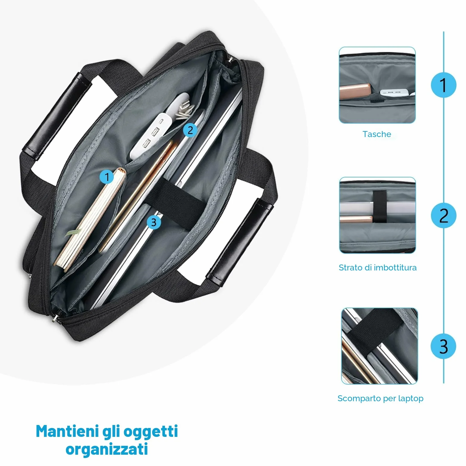 MOSISO 16 pollici Borsa Tracolla Laptop,15-15,6 pollici Custodia PC Compatibile con MacBook Air 15/Pro 16/Pro 15,Dell XPS Plus, Borsa Tracolla con Apertura Laterale&4 Tasche Cerniera, Nero