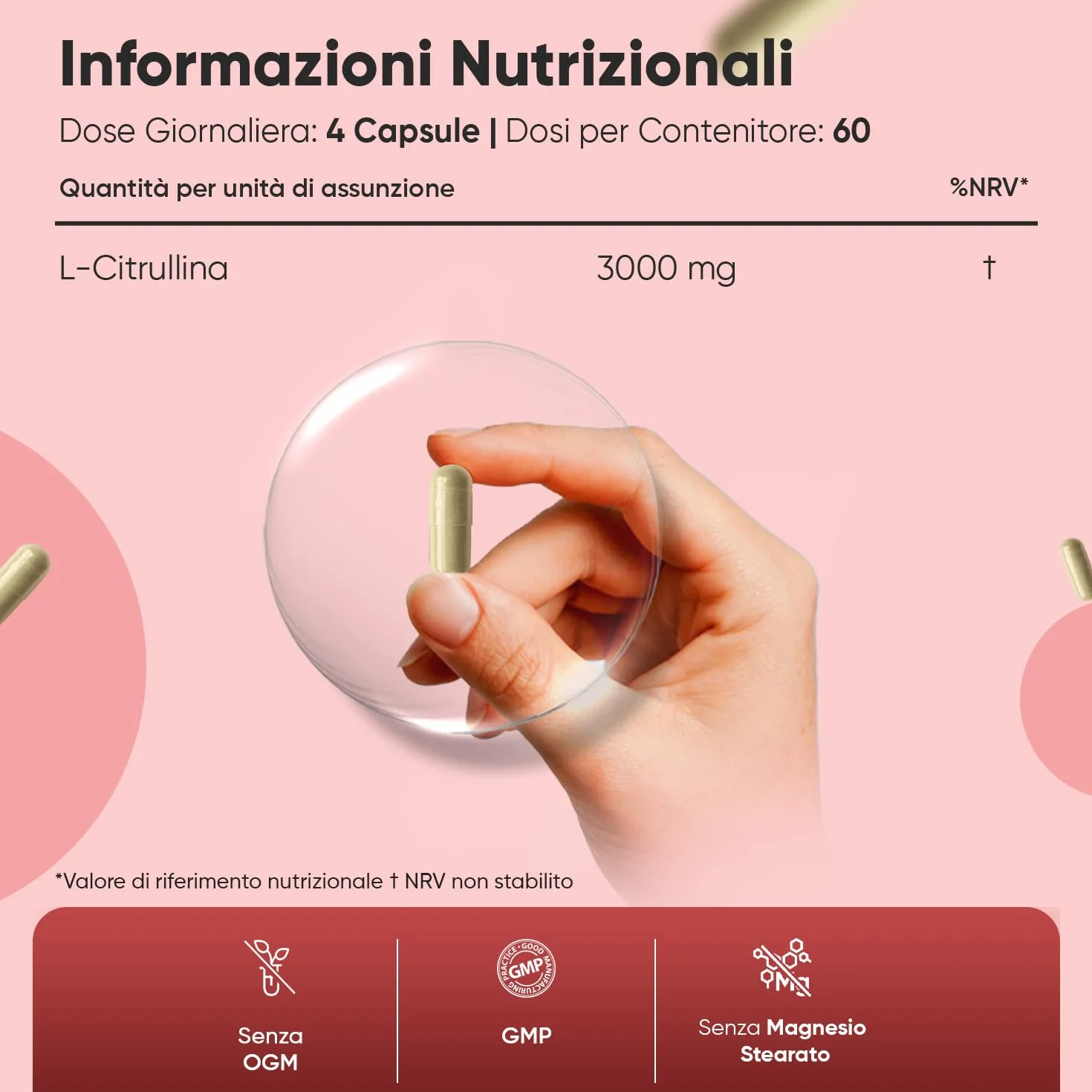 L-Citrullina Vegana 240 Capsule 3000mg Integratore Pre Workout Post Workout
