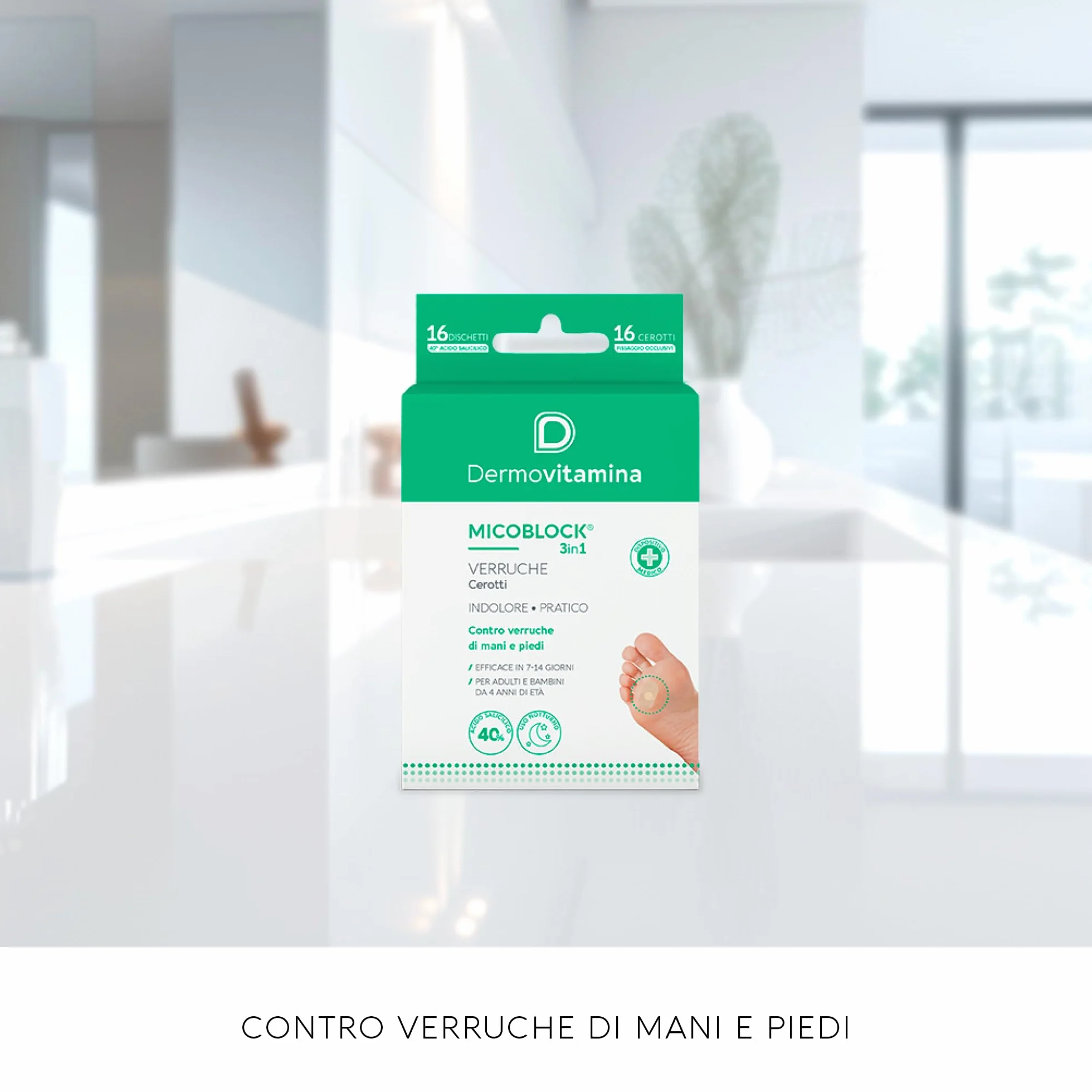 Dermovitamina Micoblock 3in1 Cerotti Verruche Acido Salicilico Mani e Piedi Confezione 16+16