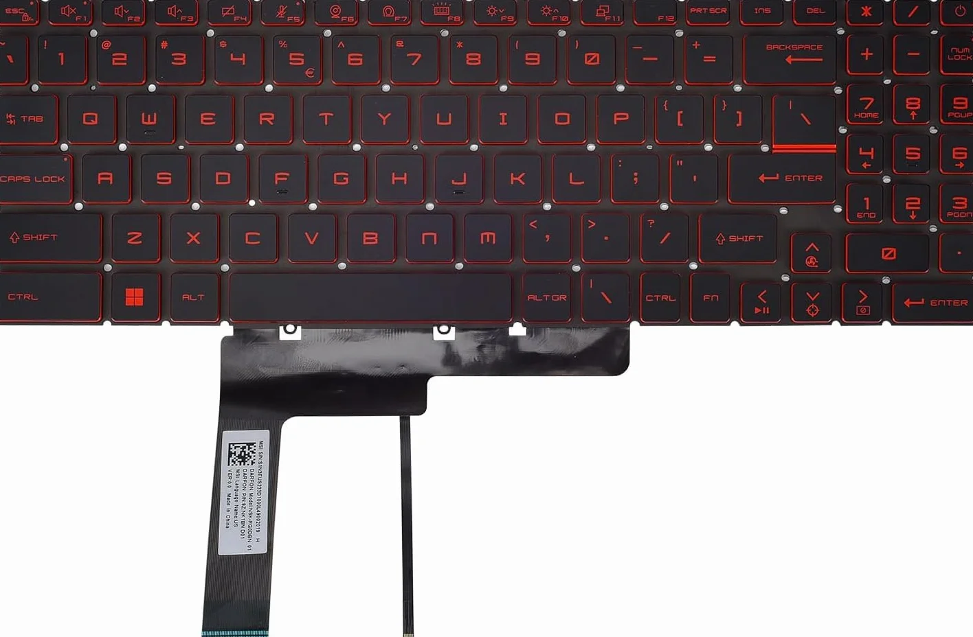 Tastiera di ricambio per laptop serie MSI Katana GF66 GF76 Pulse GL66 GL76 MS-1582 MS-1583 MS-17L1 MS-17H3 con tastiera retroilluminata con lettere rosse layout USA