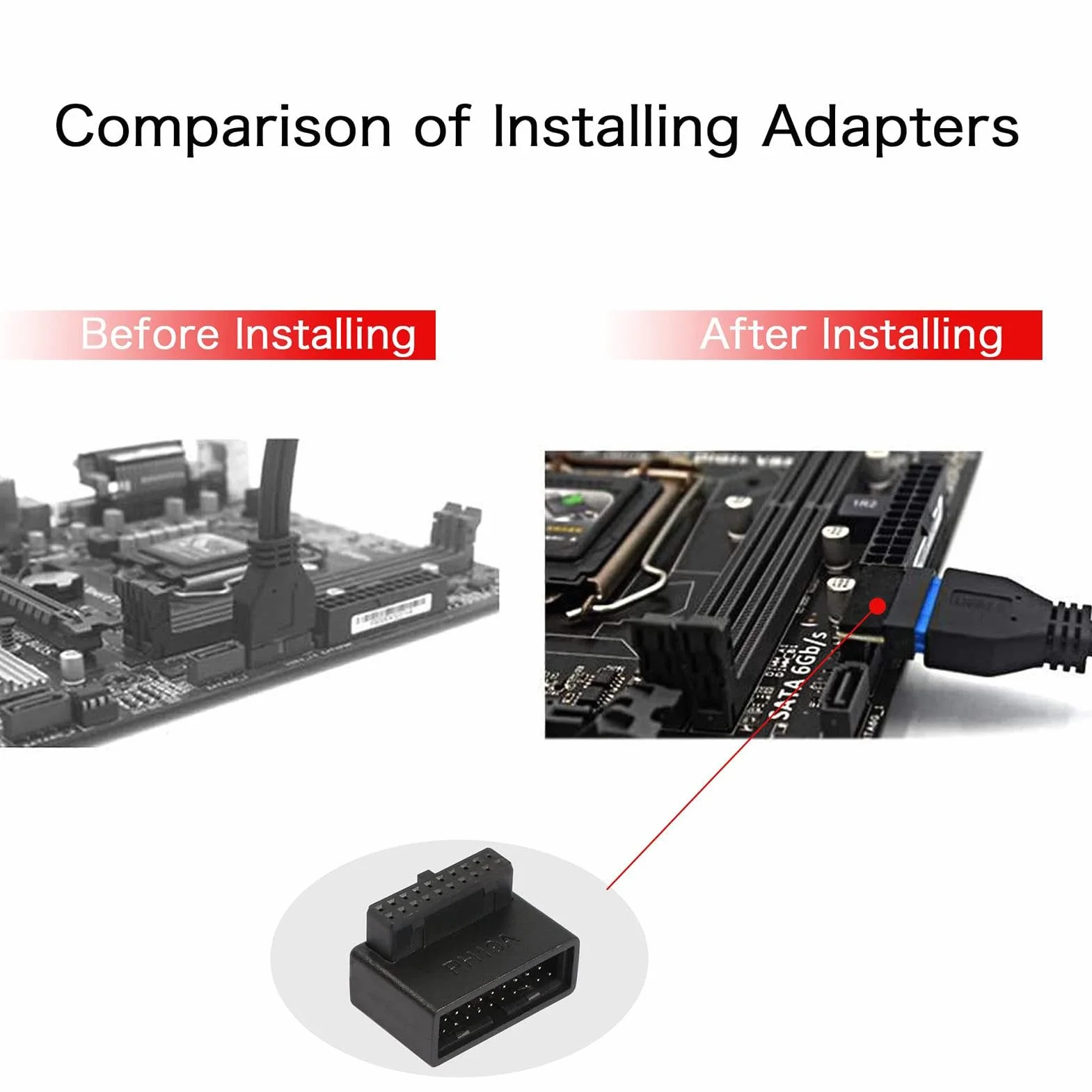 USB 3.0 Motherboard Adapter 90 Degrees - L-Shaped Male to Female Connector | High-Speed 19-Pin/20-Pin Front Panel Header | Internal Cable Extension for Desktop Motherboards | USB Adapter