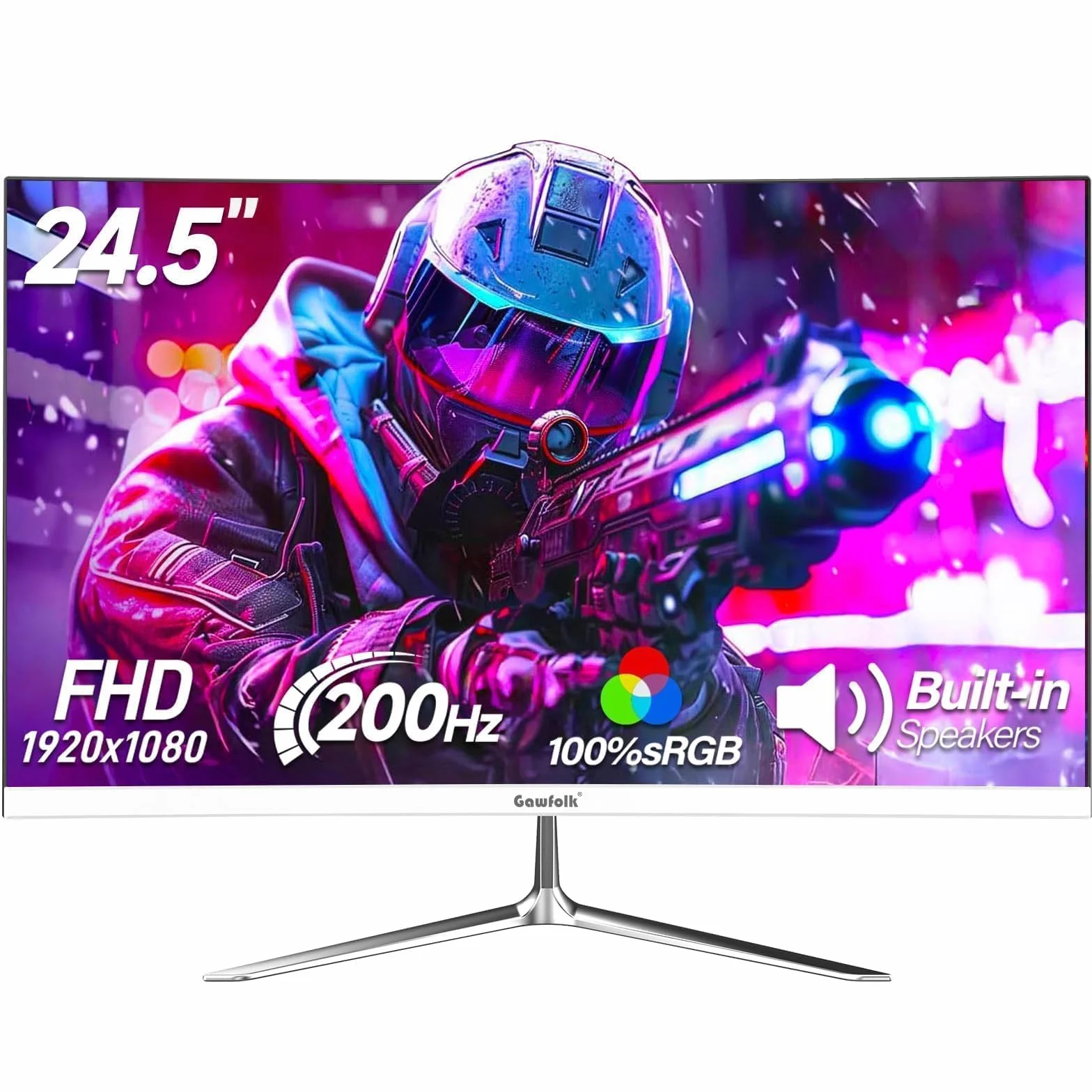 Gawfolk Monitor da Gaming 25" | 180Hz/200Hz | AMD FreeSync | Pannello IPS | Design Senza Bordi | Altoparlanti Integrati | per PC, PS5, Xbox