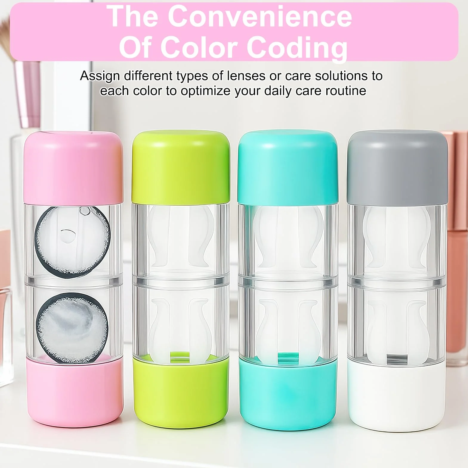 Contenitori per Lenti a Contatto da Viaggio 4PCS, Porta Lenti RGP Ermetico Rosa Bianco Blu Verde