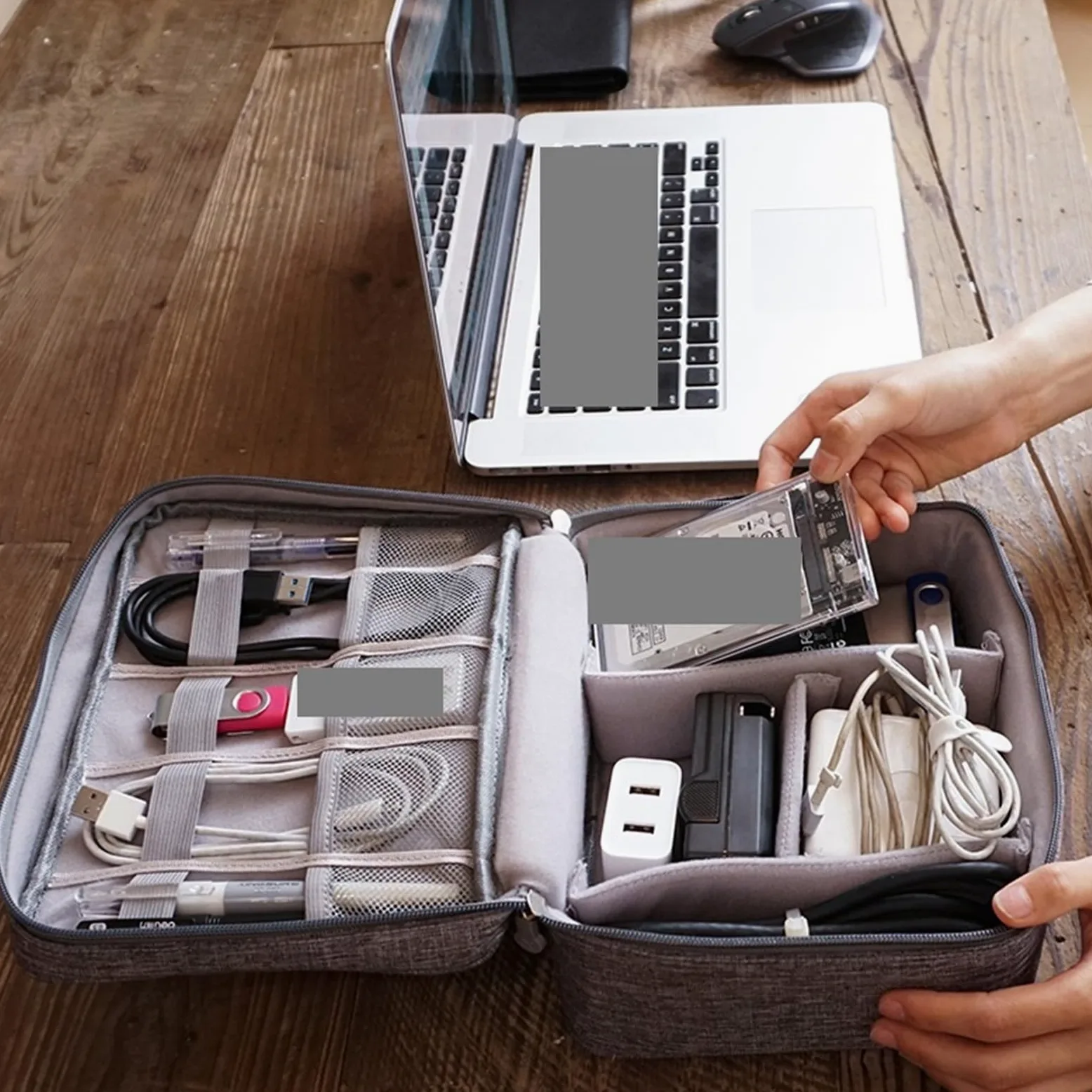 Borsa Organizer Per Cavi Custodia For Cavo Da Viaggio 2 Pezzi Borsa Archiviazione Digitale Impermeabile Portatile Dati USB Caricatore Di(Black,2Layer(28x9x21cm))