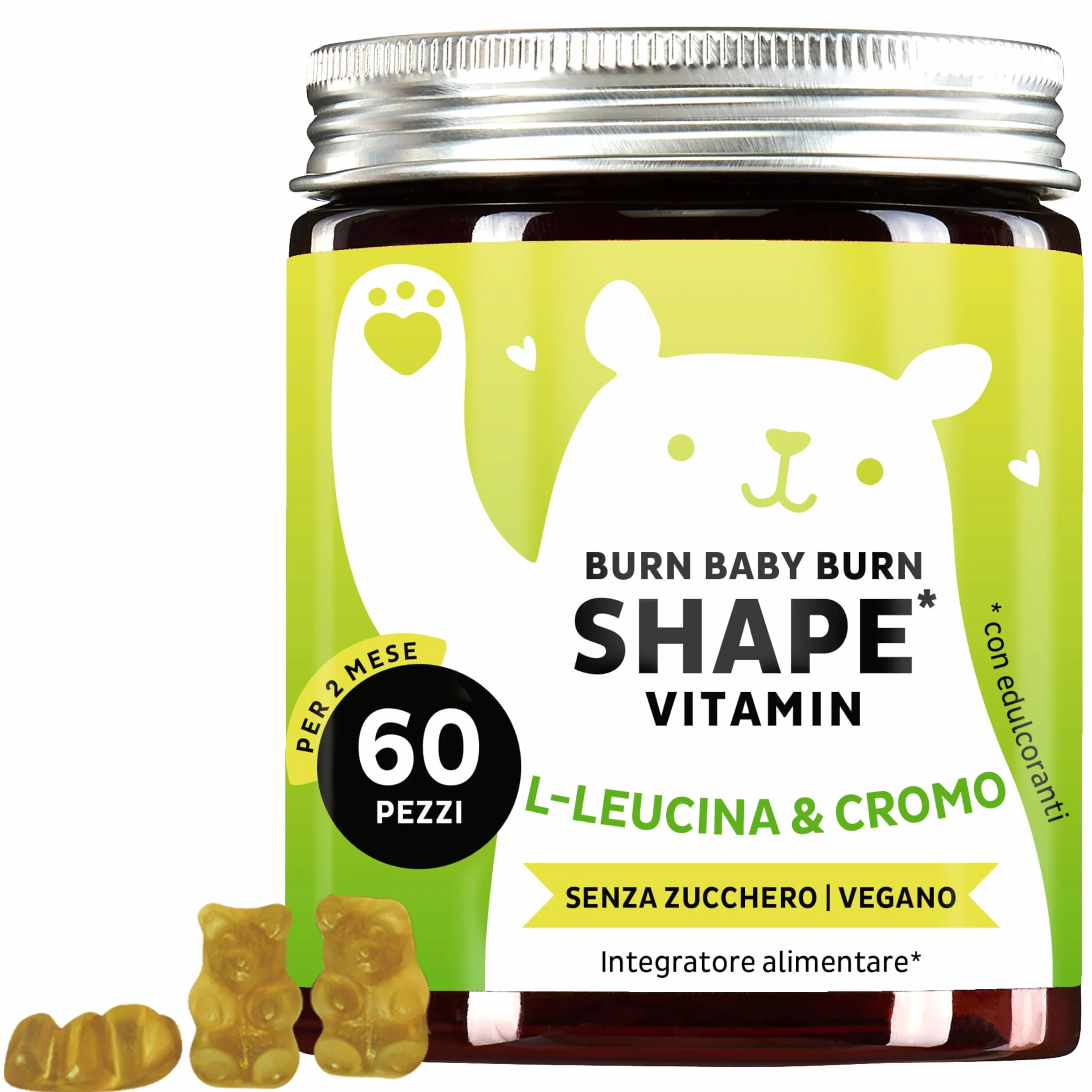 Bears With Benefits Burn Baby Burn Shape Gummies con Cromo, Biotina, Zinco, L-Leucina & Estratto Di Tè Verde – 60 pezzi, Vegano, Senza Zucchero