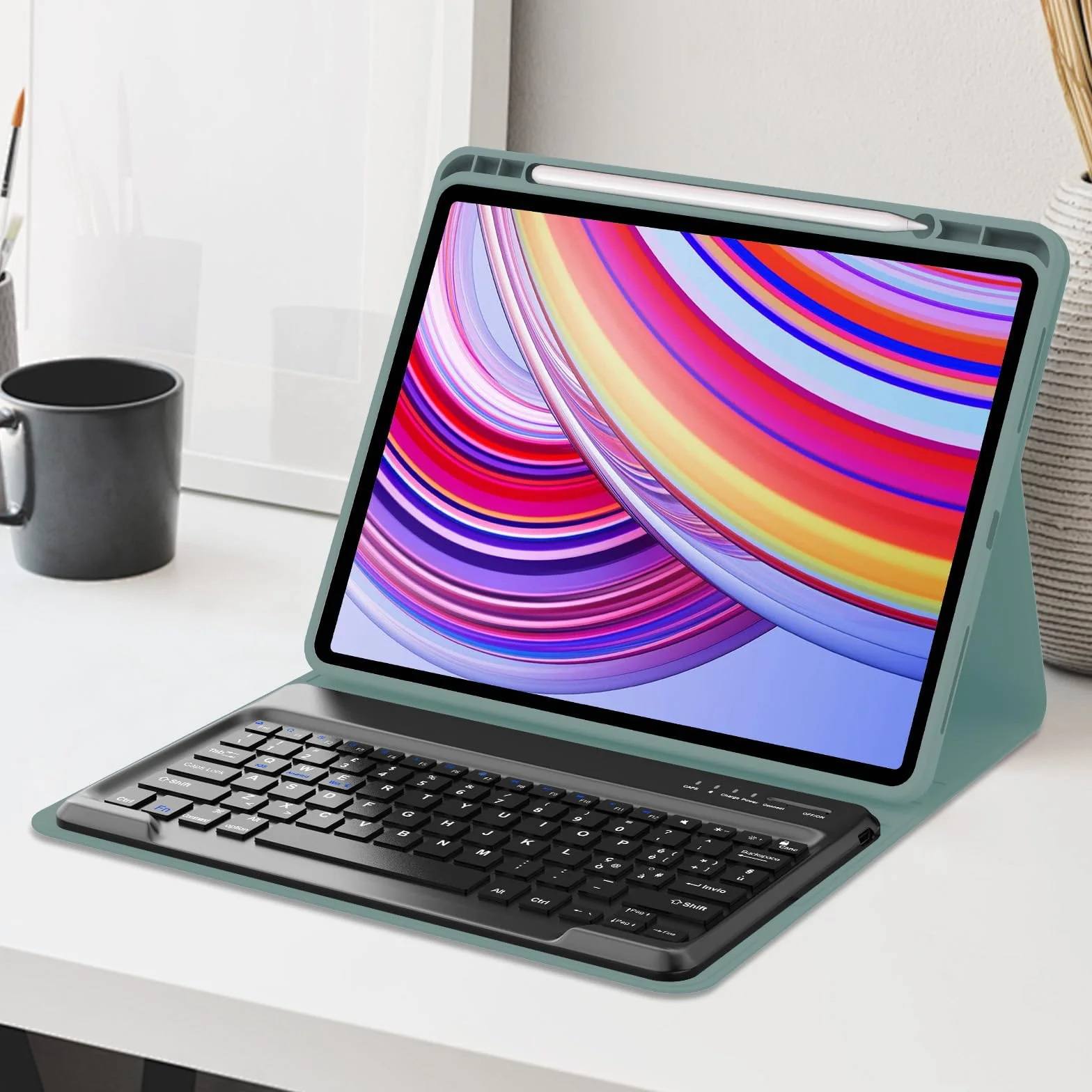 IVEOPPE Cover Redmi Pad Pro 12.1 con Tastiera, Per Xiaomi Poco Pad Custodia con Tastiera Italiano Bluetooth Staccabile per Xiaomi Redmi Pad Pro 12.1" 2024, Verde scuro