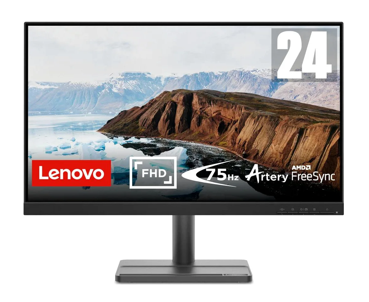 Lenovo L24e-30 Monitor - Display 24" FullHD (1920x1080, VA, 4 ms, 75Hz, Input HDMI+VGA, Cavo HDMI, AMD FreeSync) Inclinazione regolabile - Raven Black - Esclusiva Amazon