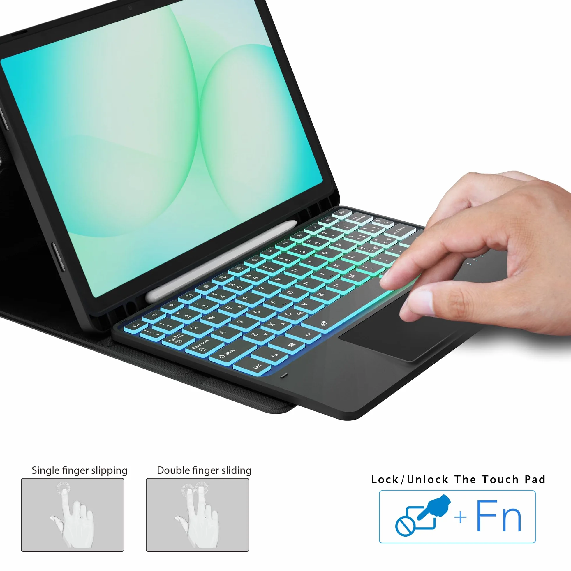Custodia con tastiera per Samsung Galaxy Tab A11+/A9+ Plus 11" : Tastiera retroilluminata Rainbow con touchpad intelligente - A11+/A9+ Plus tastiera wireless rimovibile con Layout italiano QWERTY