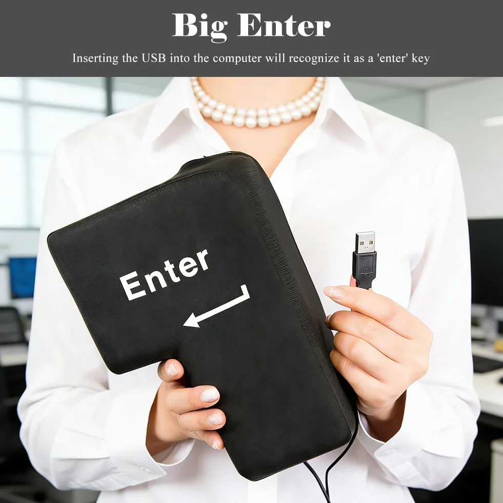 Big Enter Button Tasto Invio per colpire, cuscino per scoregge, tasto anti-stress cuscino con cavo USB per uffici, case private e viaggi d'affari