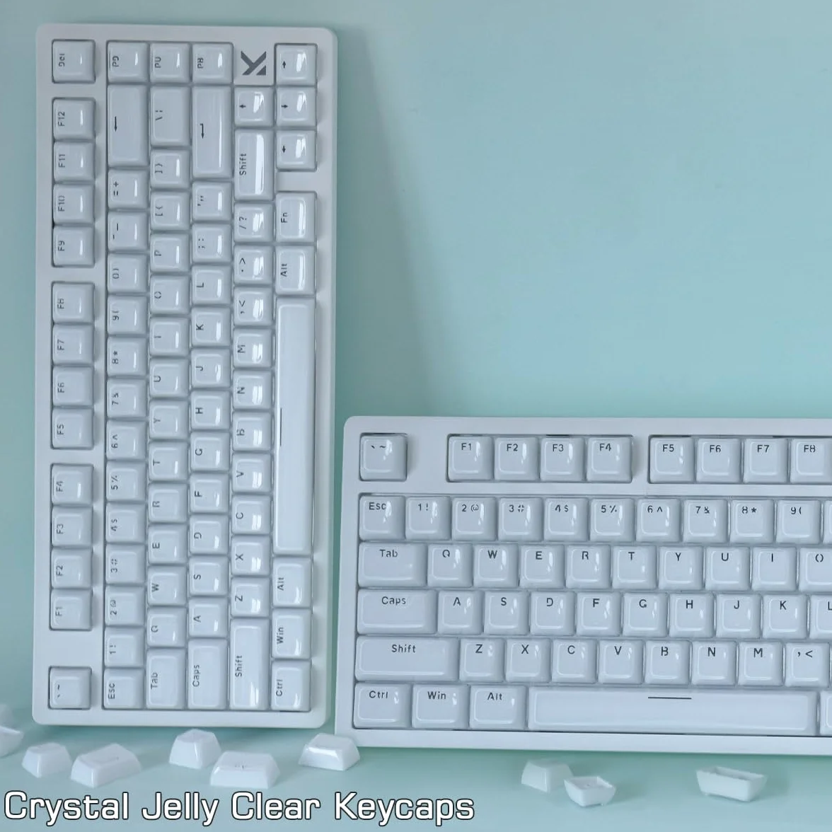 JakeTsai Crystal Jelly Keycaps, PBT Keycap 134 Keys OEM Profile Double Shot White Translucent Custom Keycaps for Cherry MX Switch Mechanical Keyboard